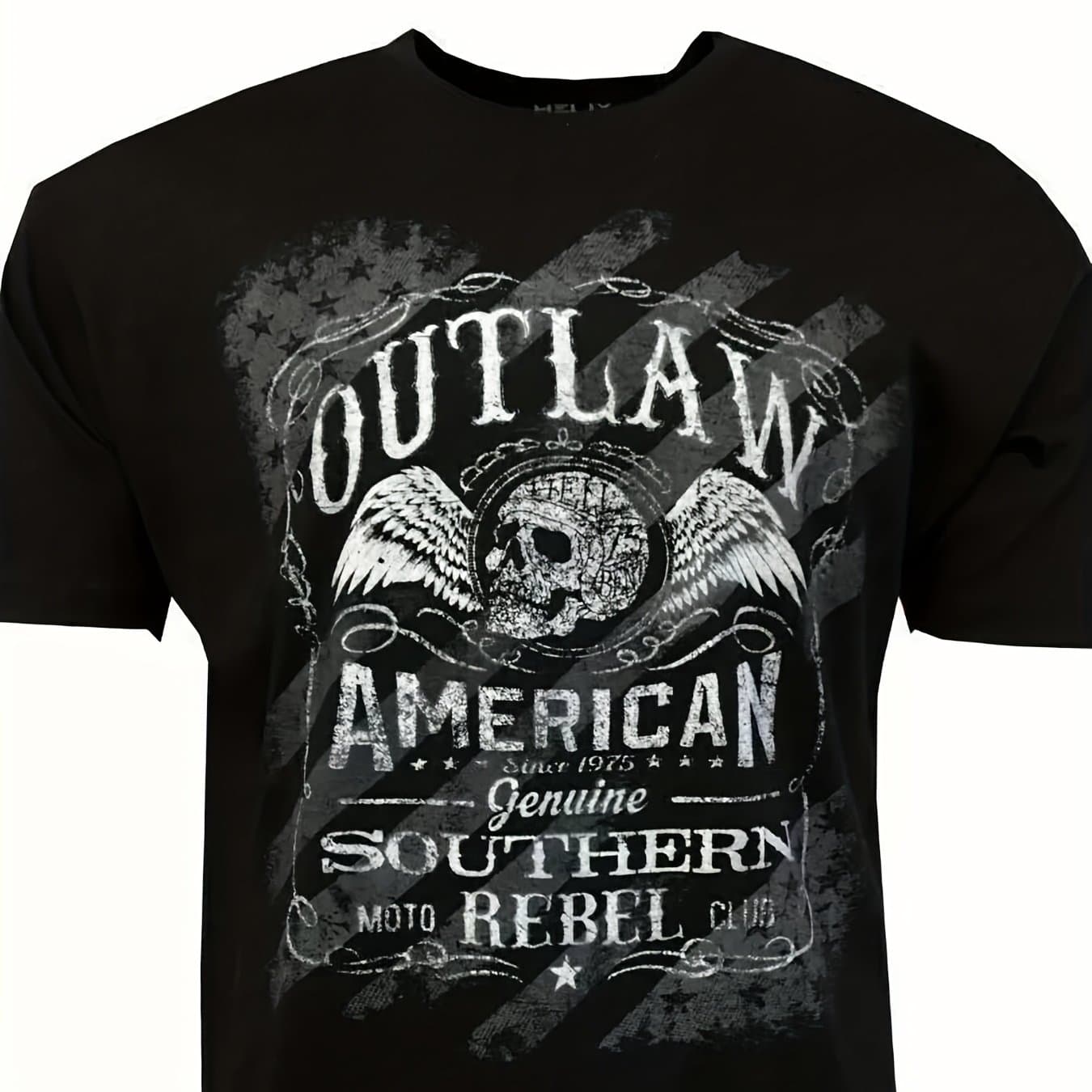 TEMU Durable, Men's Outlaw T-shirt - Black Crew Neck Tee With Skull And , Comfortable And Versatile For Casual Wear, Western T Shirts
