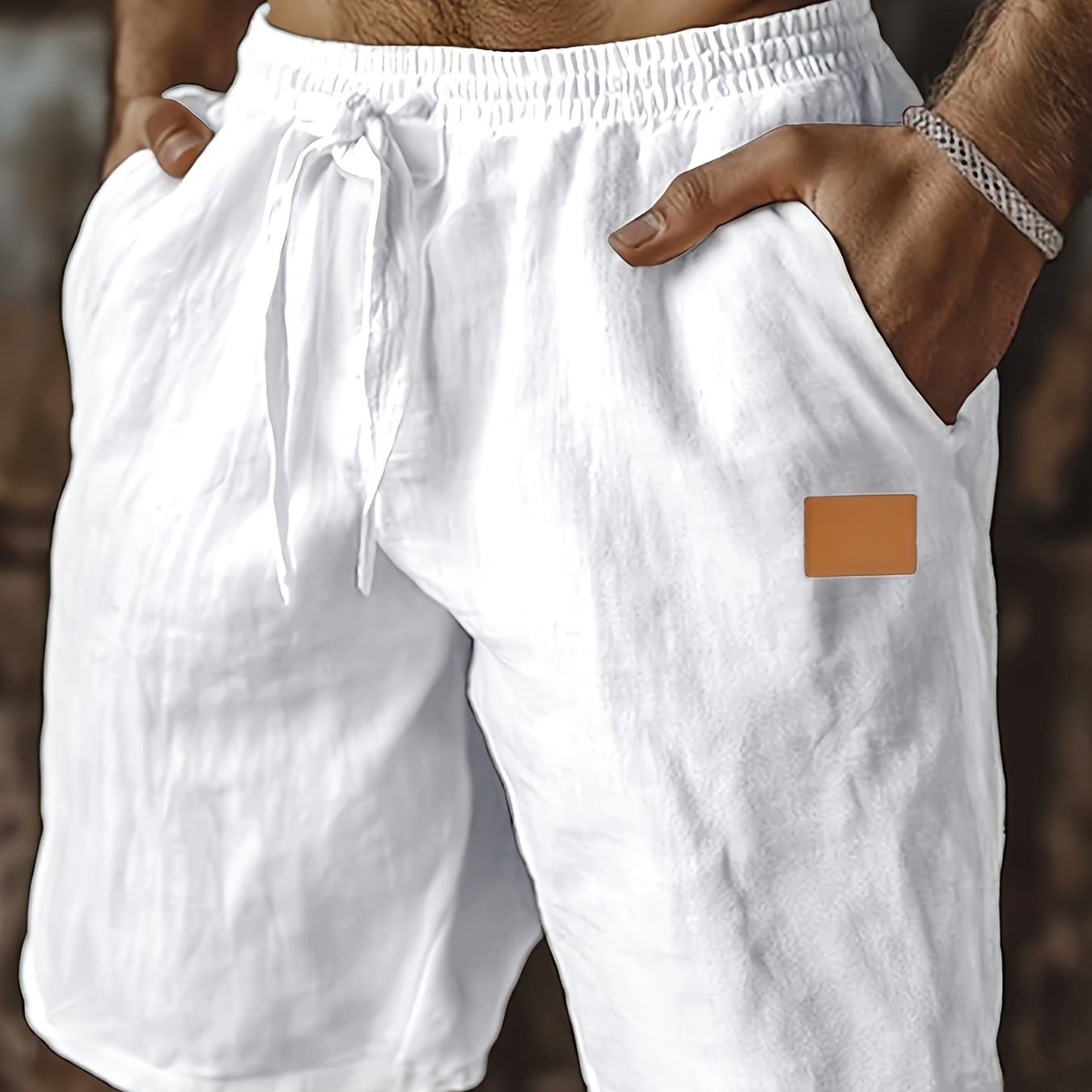 TEMU Men's Linen Shorts, Summer Shorts With Drawstring Pockets, Elastic Waistband, Solid Color, Comfortable And Breathable, Casual Daily Vacation Fashion