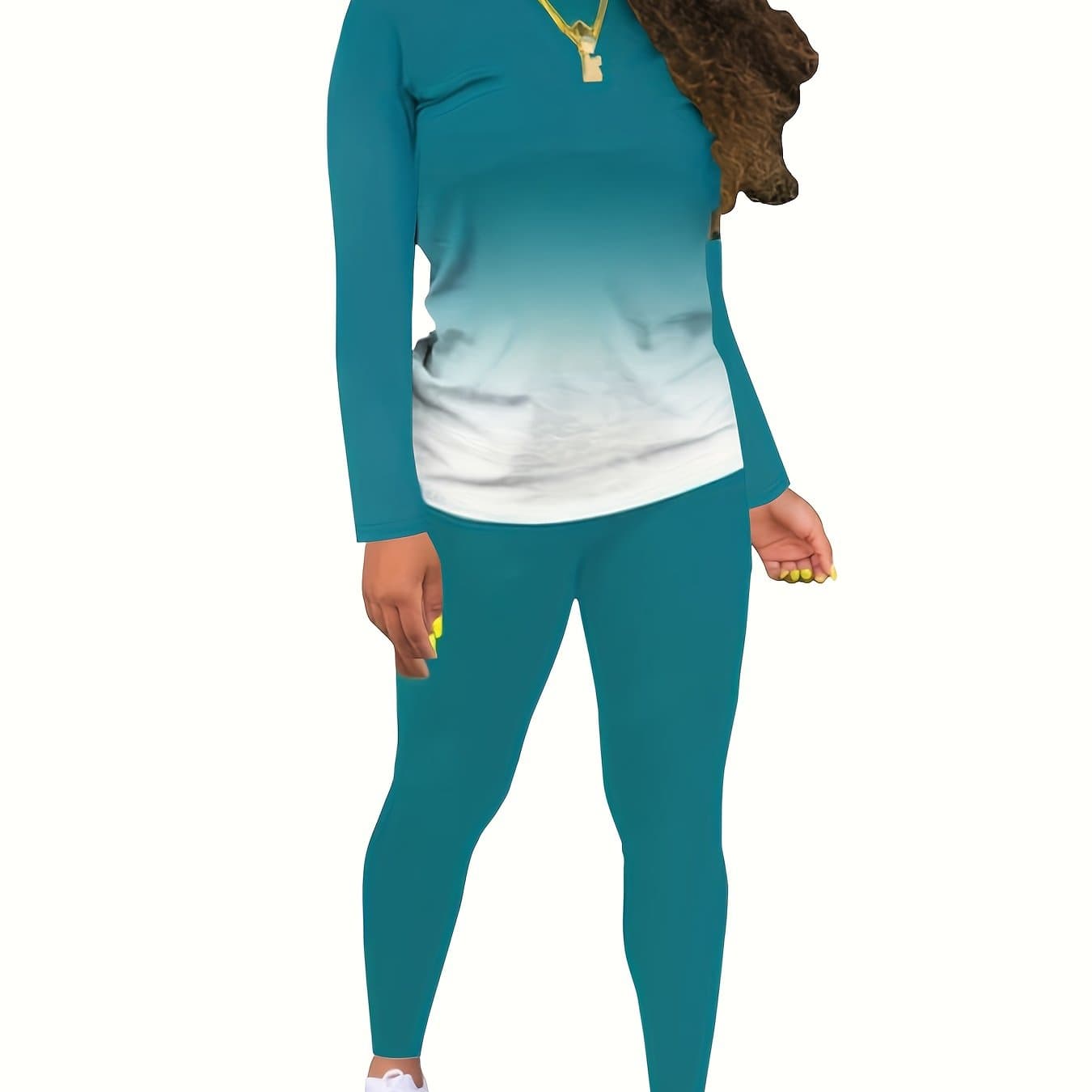 TEMU Teal Gradient Autumn And Winter Printed Women's Suit