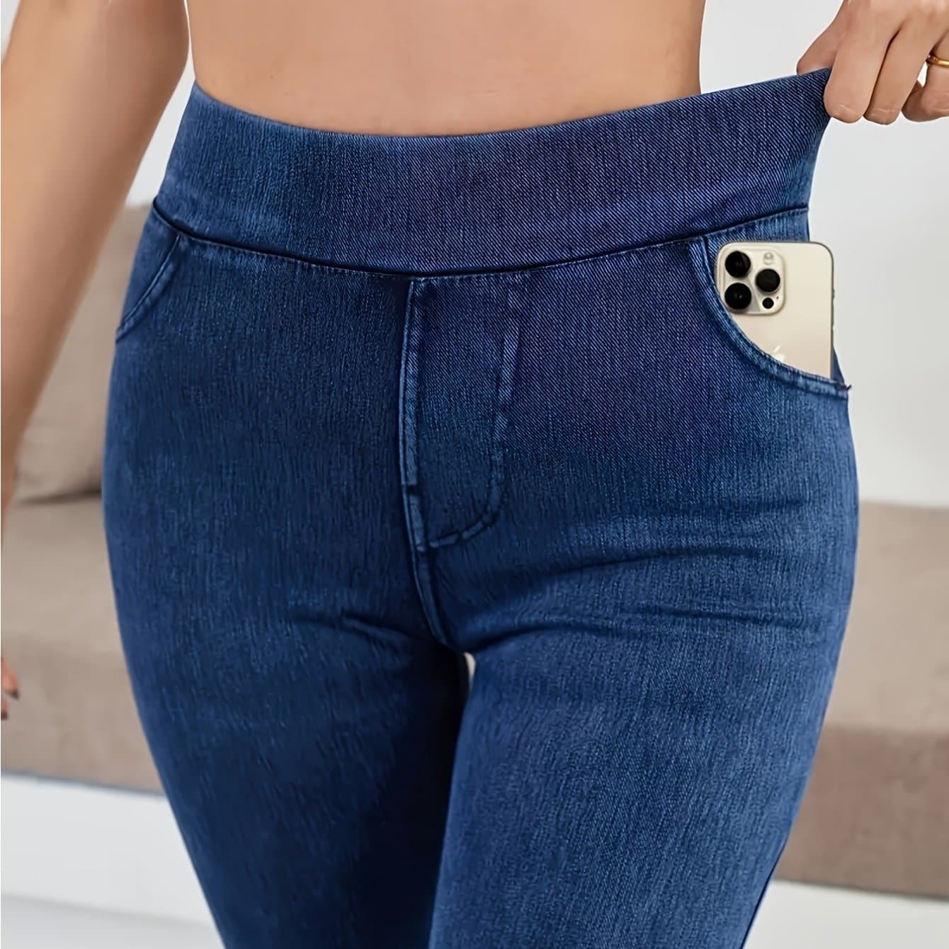 TEMU Women's High-waisted Slim-fitting Jeans, Basic Pencil Pants, Daily Out Yoga Pants, , Versatile Basic Models, Machine Washable, In All