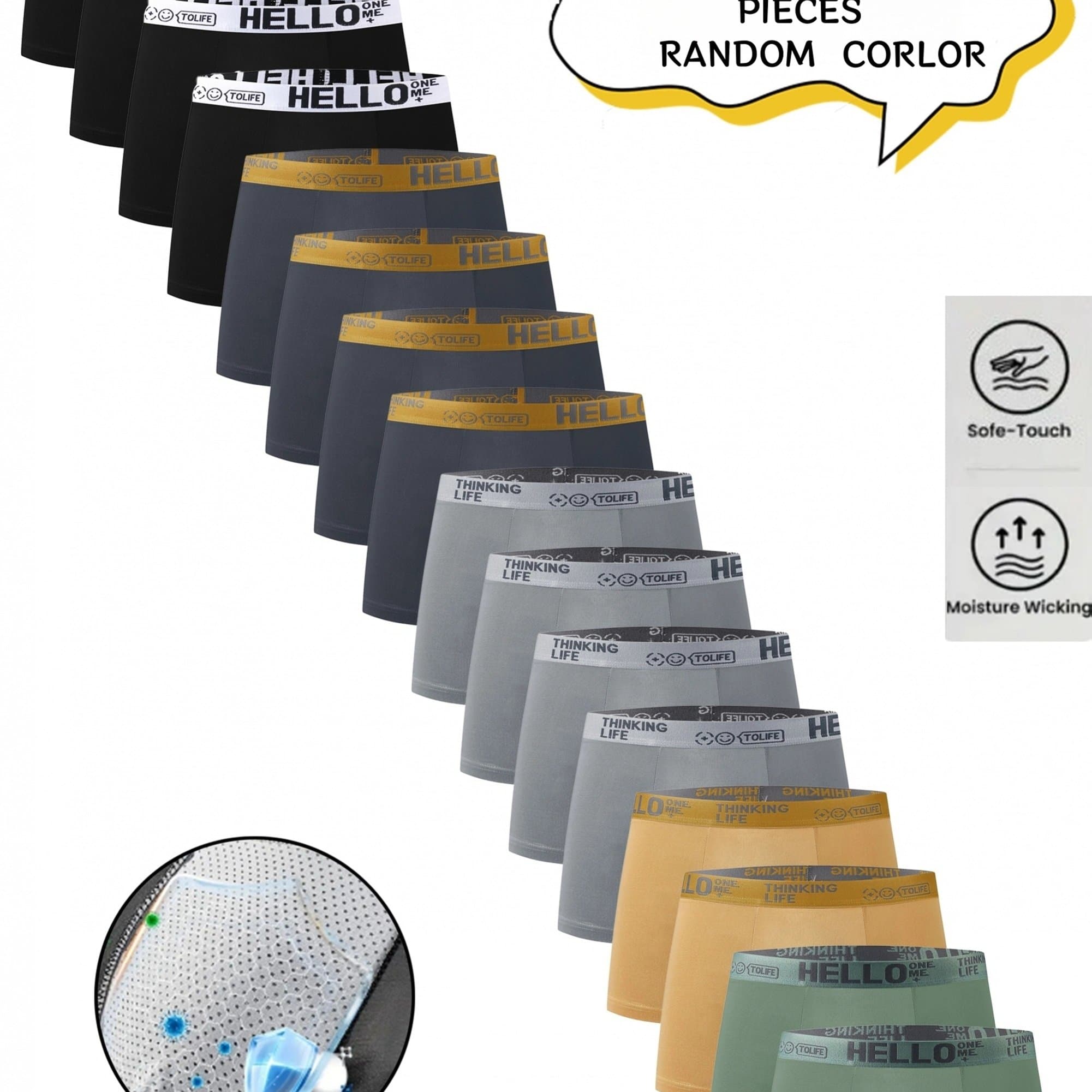 TEMU Random 16-pack Men's Boxer Briefs- Made Of Stretch And Spandex, Elastic Waistband With Breathable Knit Fabric, Solid Suitable For Boxing, Gym, And Casual Wear, With Smooth Feel