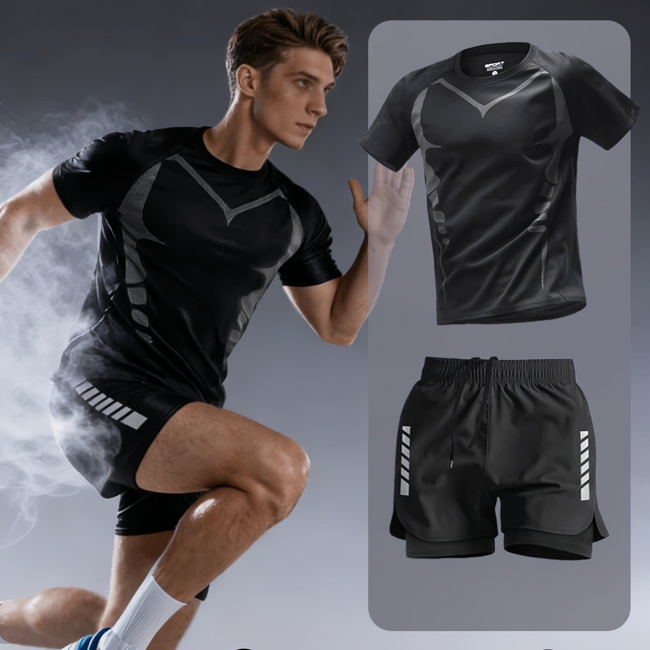 TEMU 2pcs Set: Short-sleeve Top + Shorts - Men's Marathon Running Set Professional | Summer Quick- Clothes Men, Track Training Race Outfit, Lightweight Breathable, Suitable As A Beachwear Set