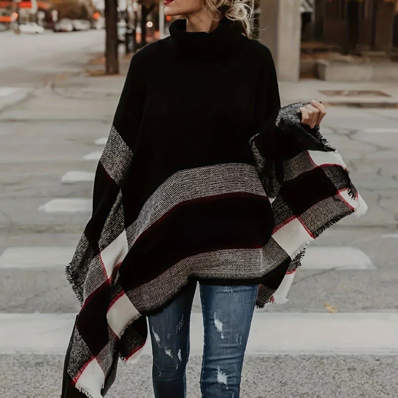 TEMU Plus Size, Plus Size Women's Oversized Batwing Shawl Collar Sweater Coat - 100% Acrylic , Autumn Winter , Layering Essential