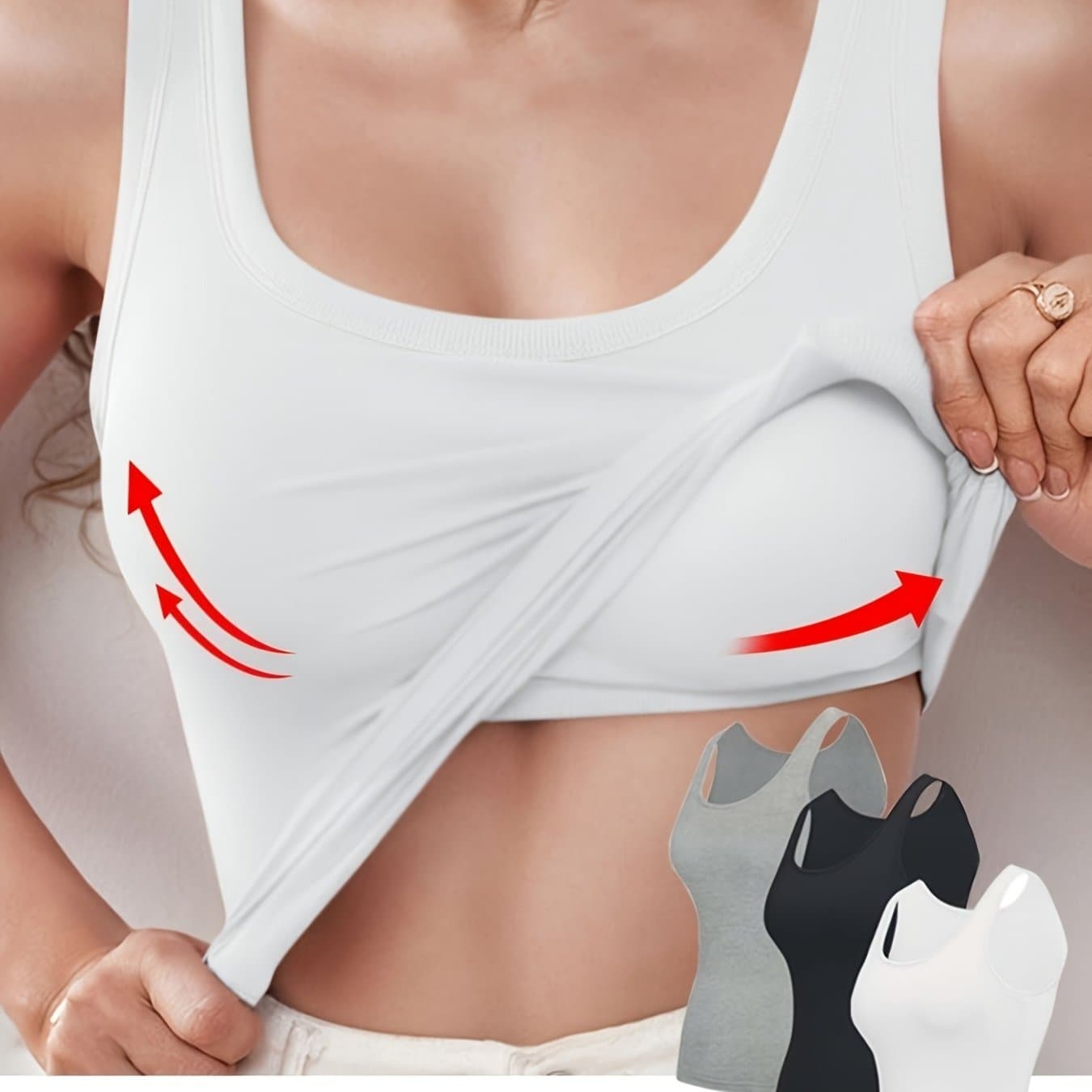 TEMU 3pcs Solid Color Stretch Knittank Top, Bottoming Vest T-shirt, Built-in Padded Cups- Regular Length, Round Neck, Casual Sportswearwomen's Fit Casual Sports Bra With Breathable Fabric- &grey