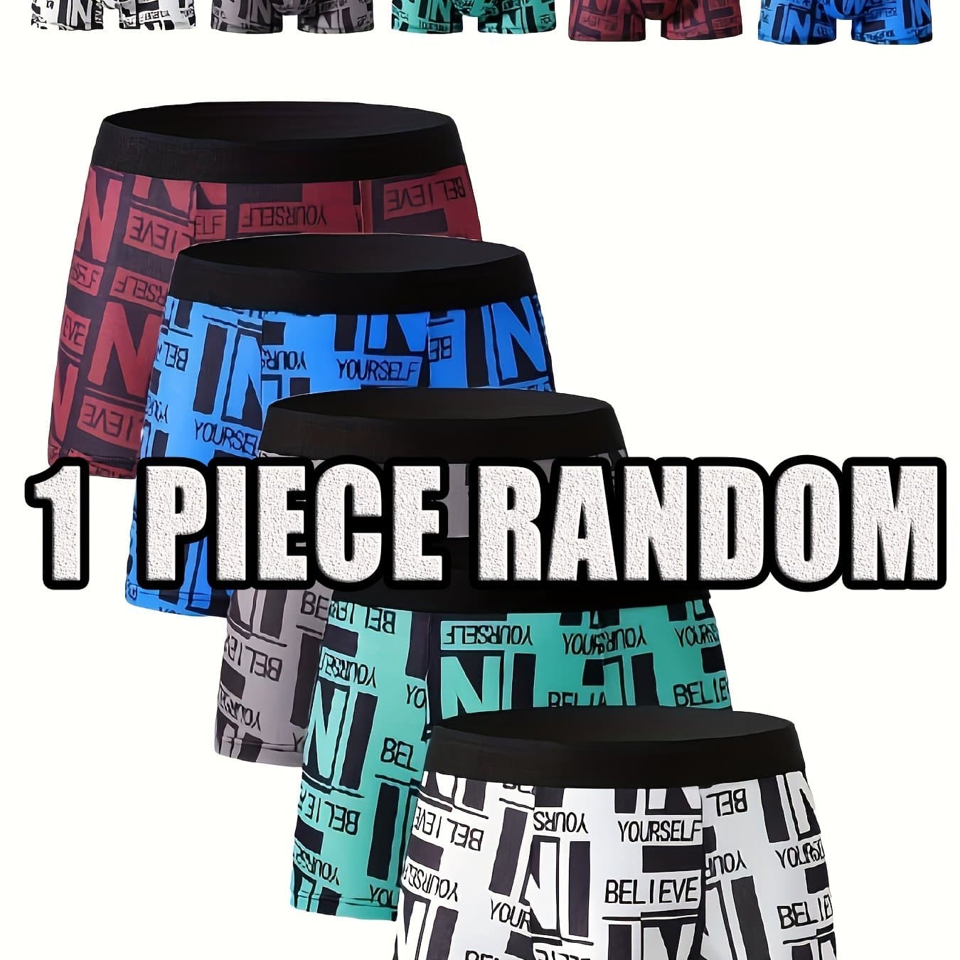 TEMU Random 1-piece Men's Fashion Geometric Pattern High-stretch Polyester Shorts Underwear With Applique Details, Casual Breathable Quick- Boxer Shorts Underwear - 93% Polyester Fiber 7% Spandex