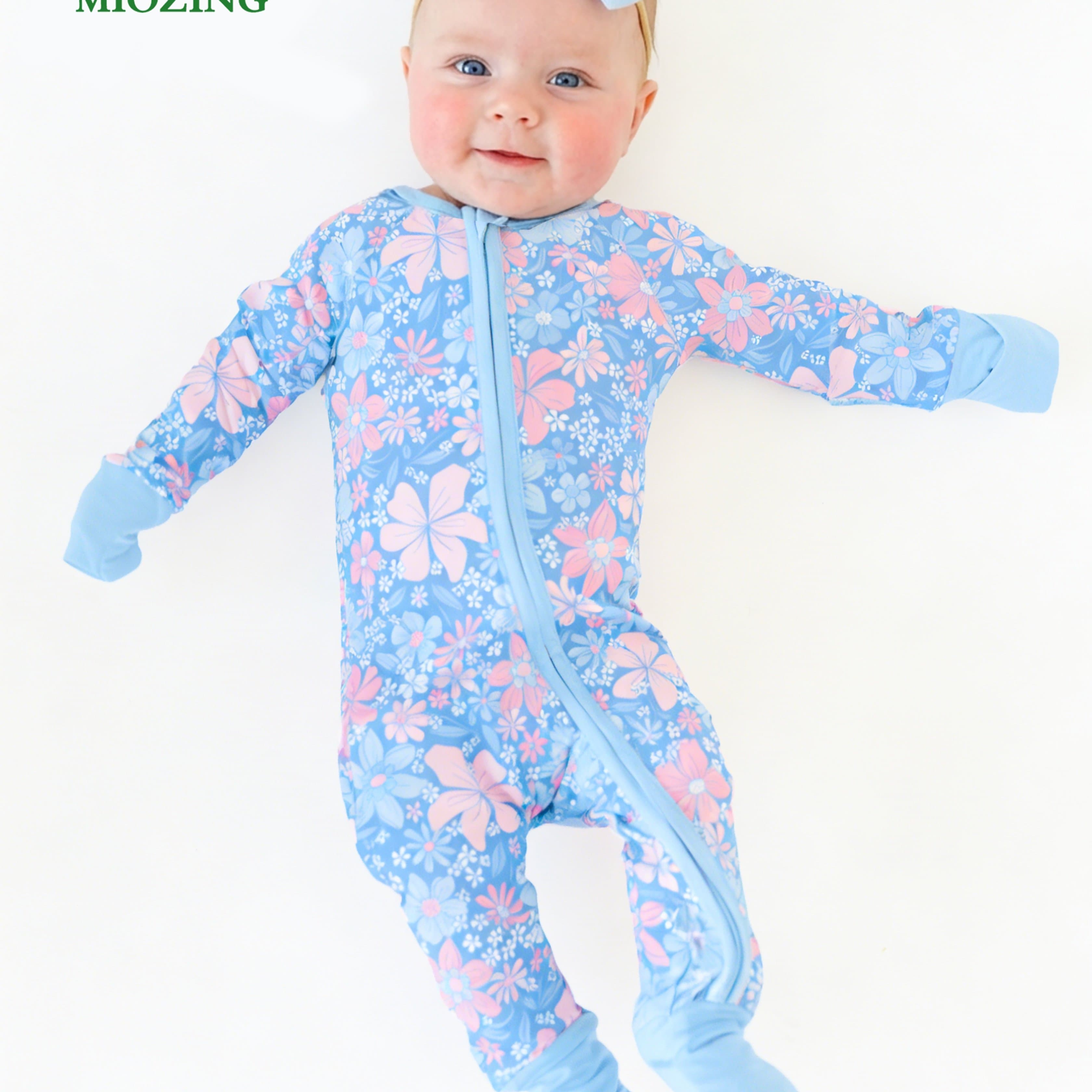 TEMU Miozing Bamboo Baby Sleeper, 2-way Zipper Zip-up Sleeper, Long Sleeve, Floral & Print, Baby Girl Clothes, Breathable Cozy Outfit For Everyday Wear