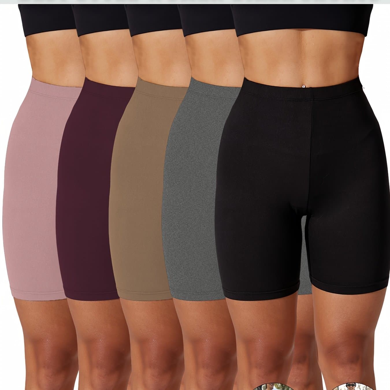 TEMU 5-pack Women's Plus Size High- Biker Shorts - Full Coverage Non-sheer Workout Shorts With 6" Inseam, Athletic Pants For Running, Yoga, Gym - Machine Washable 5-pack Bulk (no See-through)