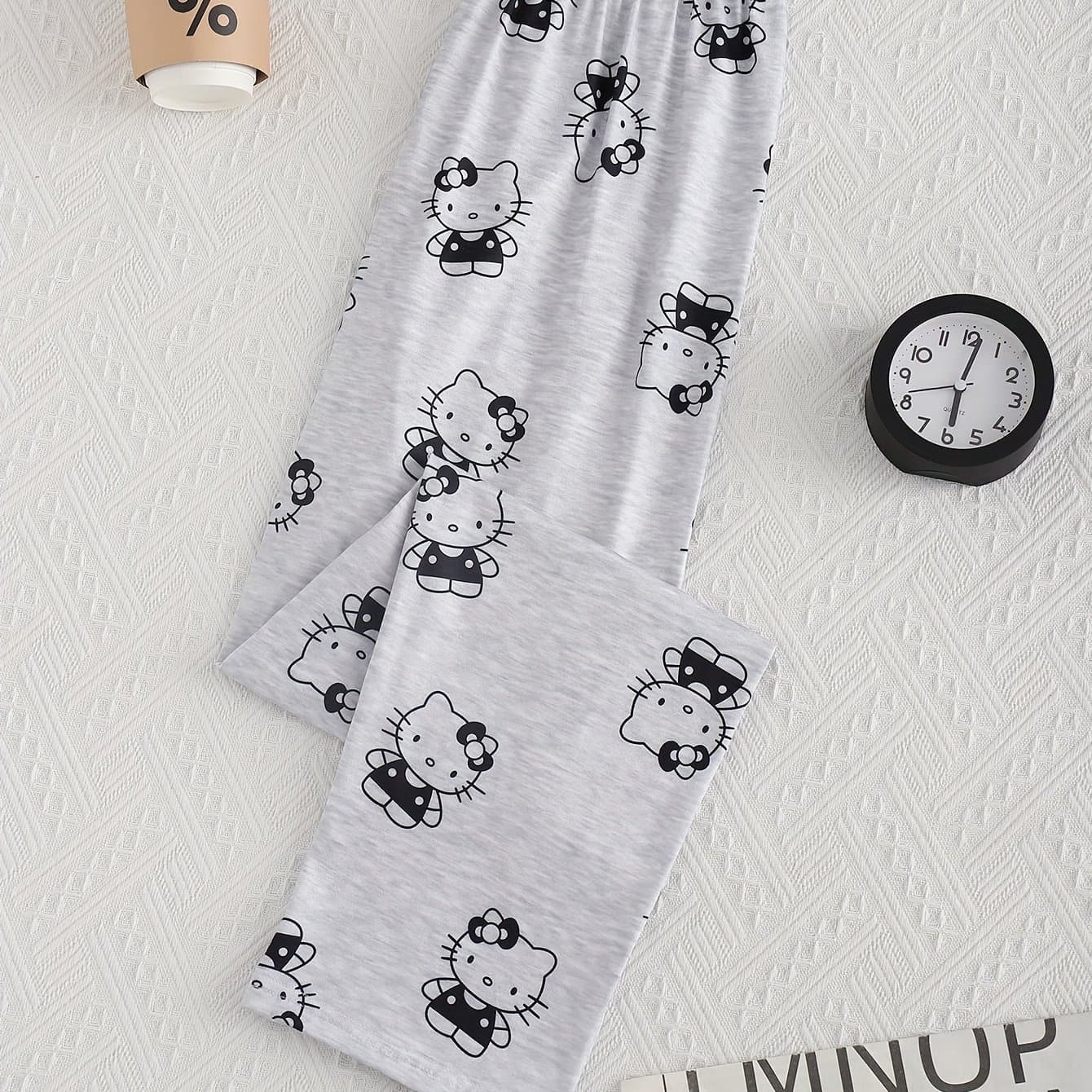 TEMU Women's Cute Kitty - Hello Kitty Pajama Bottoms With Nightgown Style, Soft Comfortable Lounge Wear For, - Nightwear