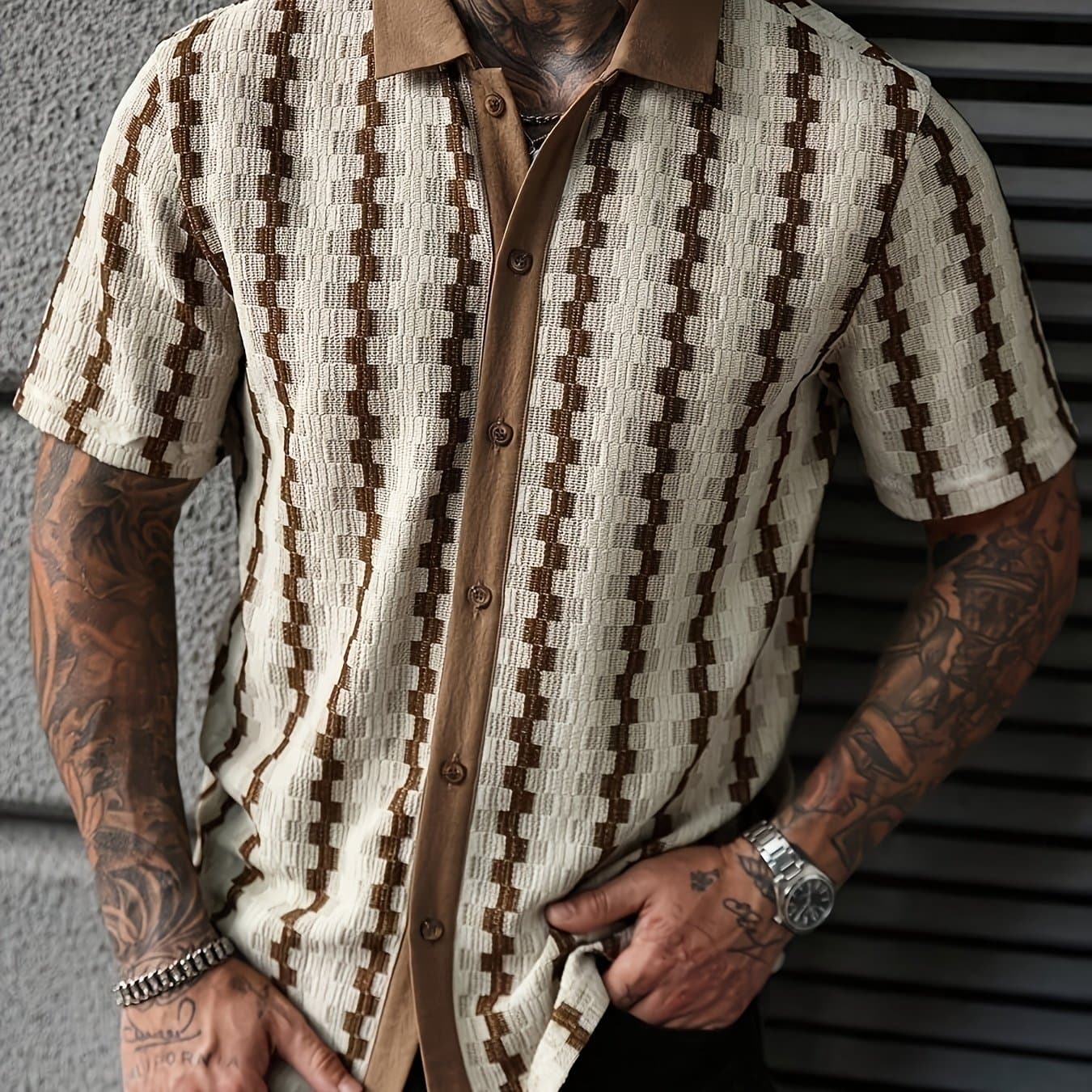 TEMU Men's Stripe Shirt, Men's Fashion Casual Short-sleeved Shirt