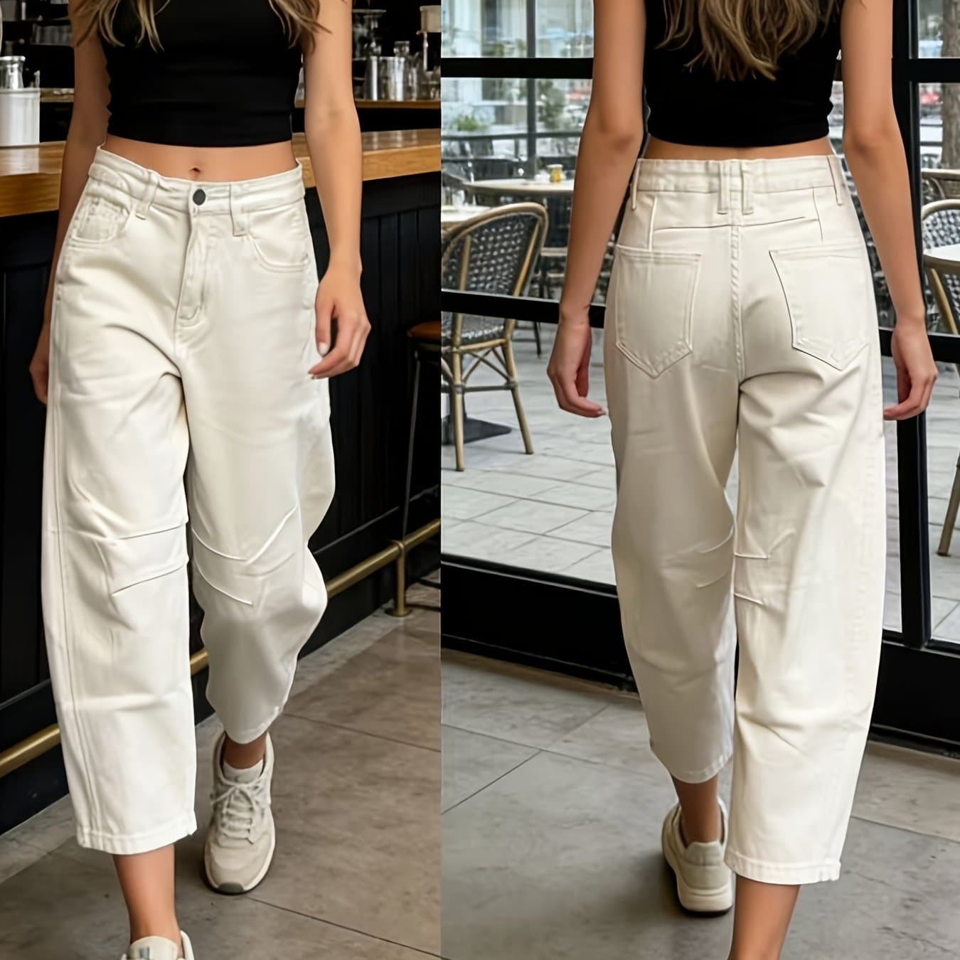 TEMU 2026 New Style Women's Elastic Ankle-length White Jeans - Slim-fitting, Figure-flattering, Versatile For All