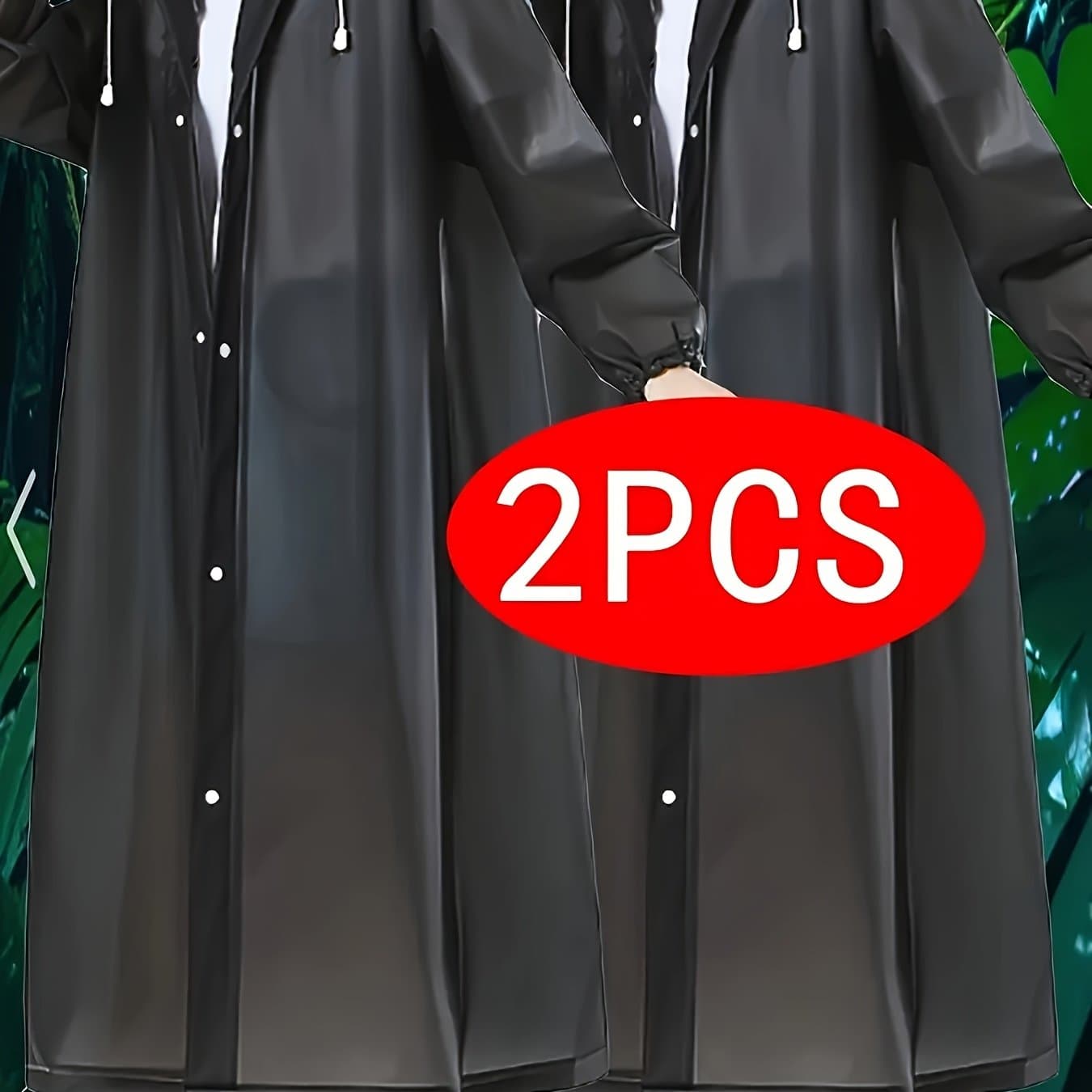 TEMU 2 Black Thickened Eva Adult Raincoats, Thick Full , Suitable For Travel, Outdoor Riding, Convenient Poncho With Drawstring