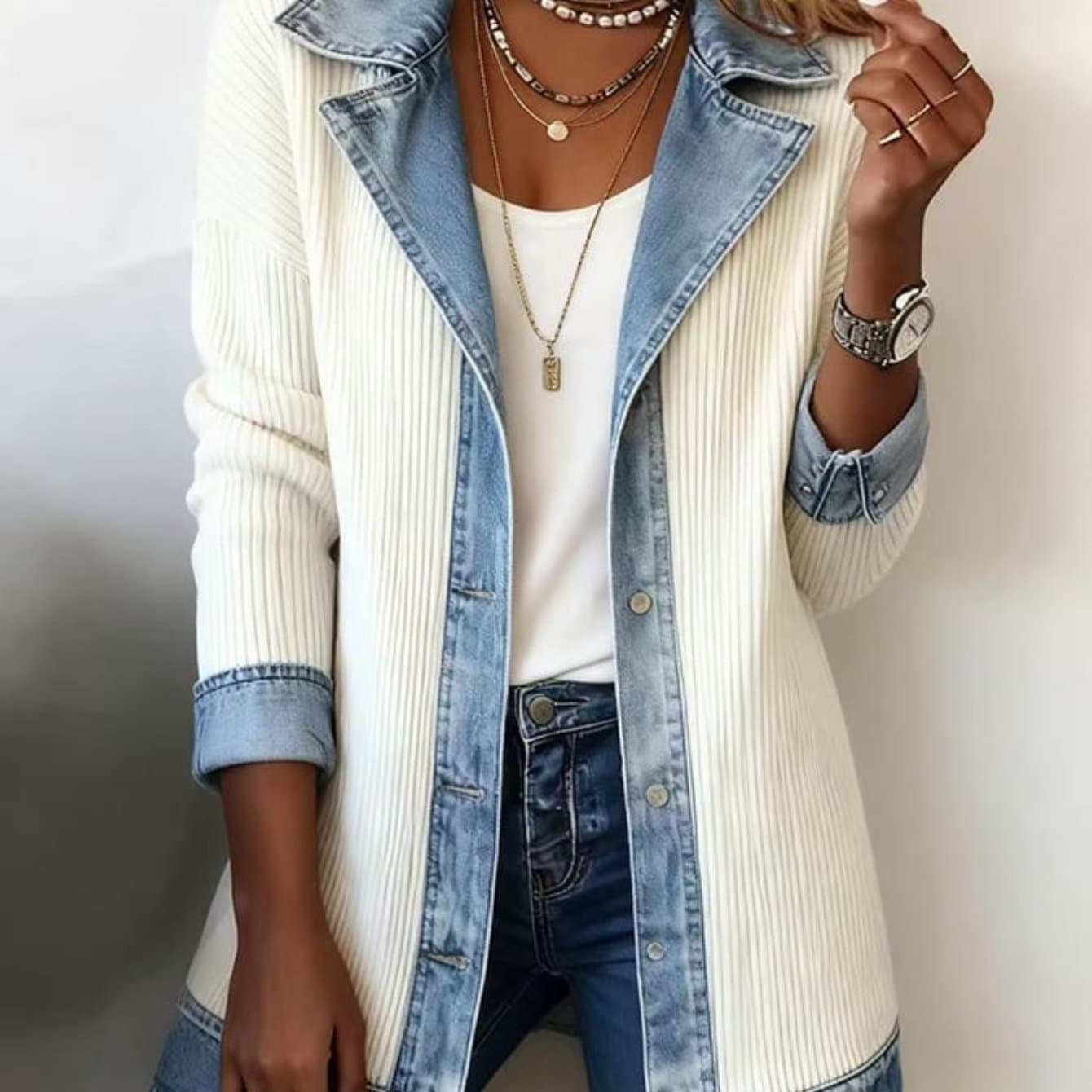 TEMU Women's Color Block Blazer Jacket, Open Front Casual Long Sleeve Cardigan