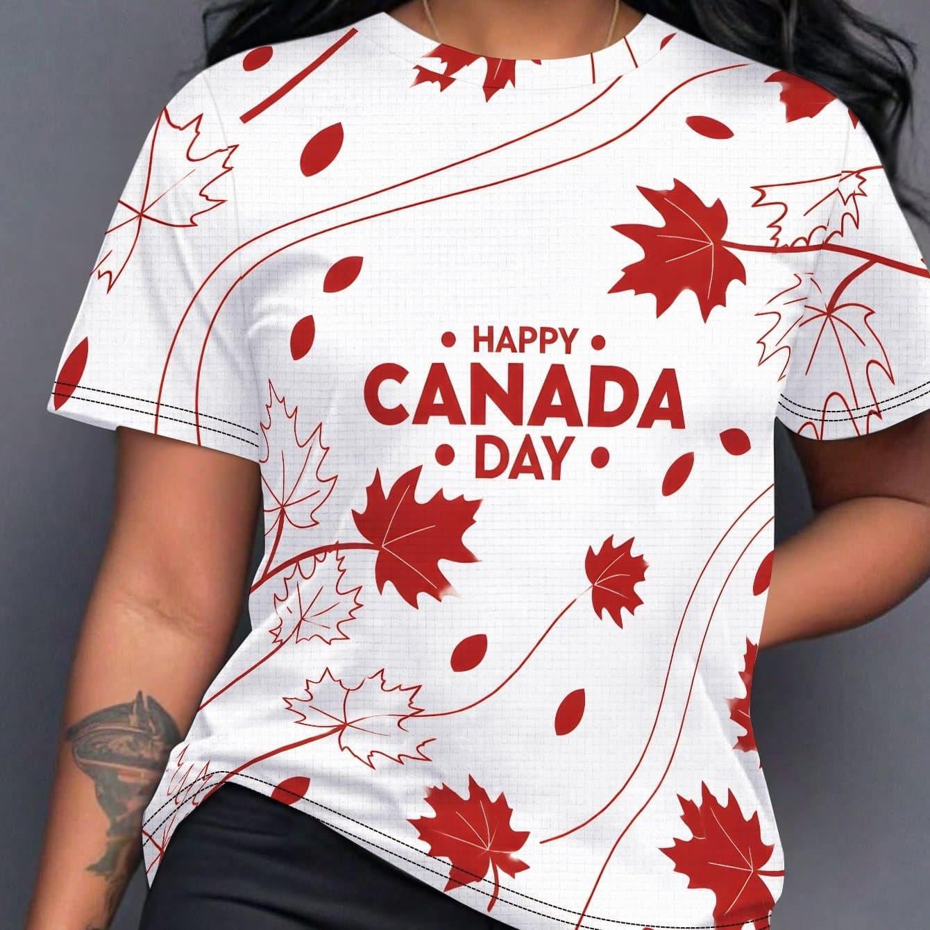 TEMU Happy Canada Day Women's Casual Print Round Neck Short Sleeve T-shirt, Daily Tees, , Fashionable For Summer Beach, Vacation thumbnail 2