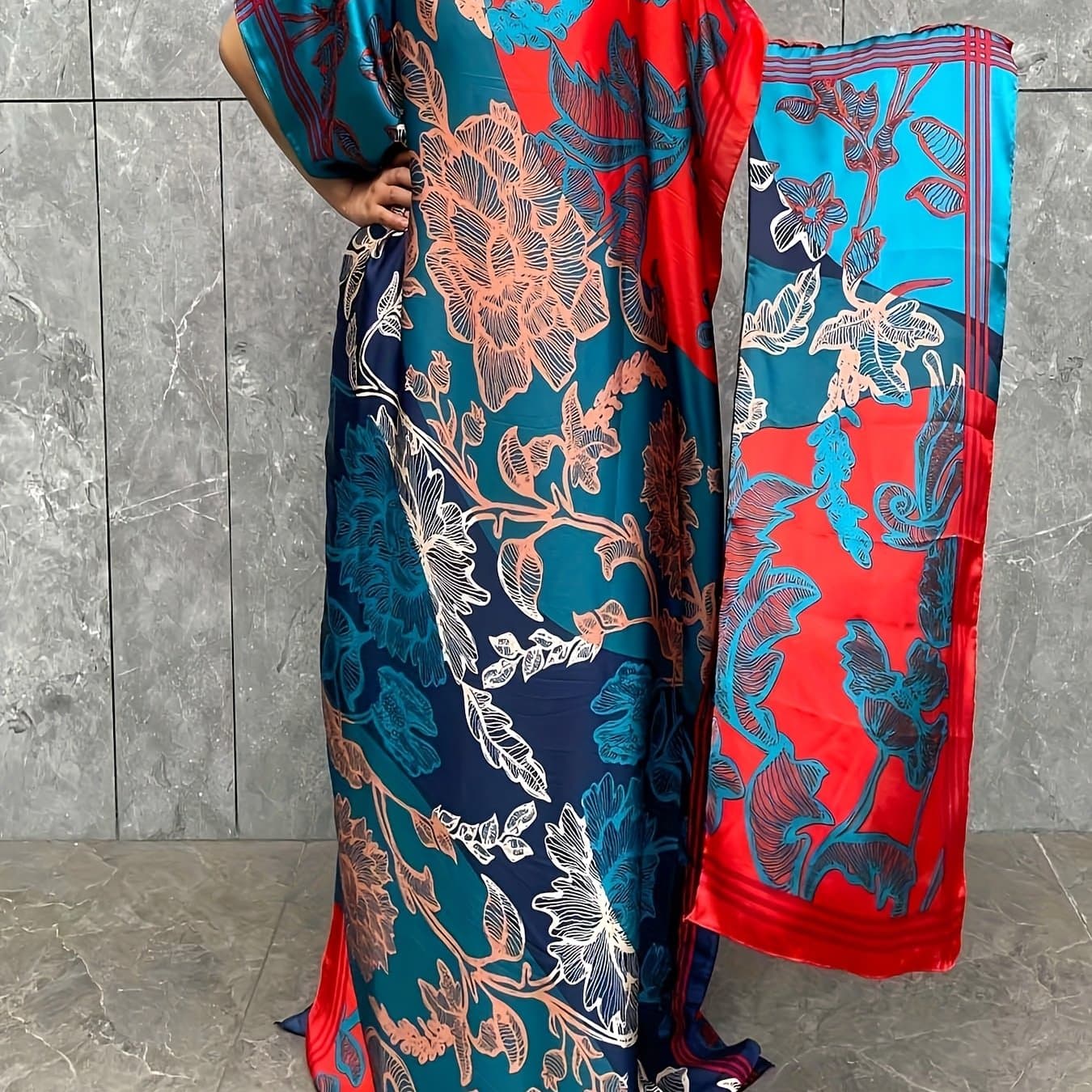 TEMU Plus Size - Plus Size - Elegant Longline Dress With A , Featuring Short Sleeves And Neck, Complete With A Scarf For And Summer , Designed For Plus-size Women