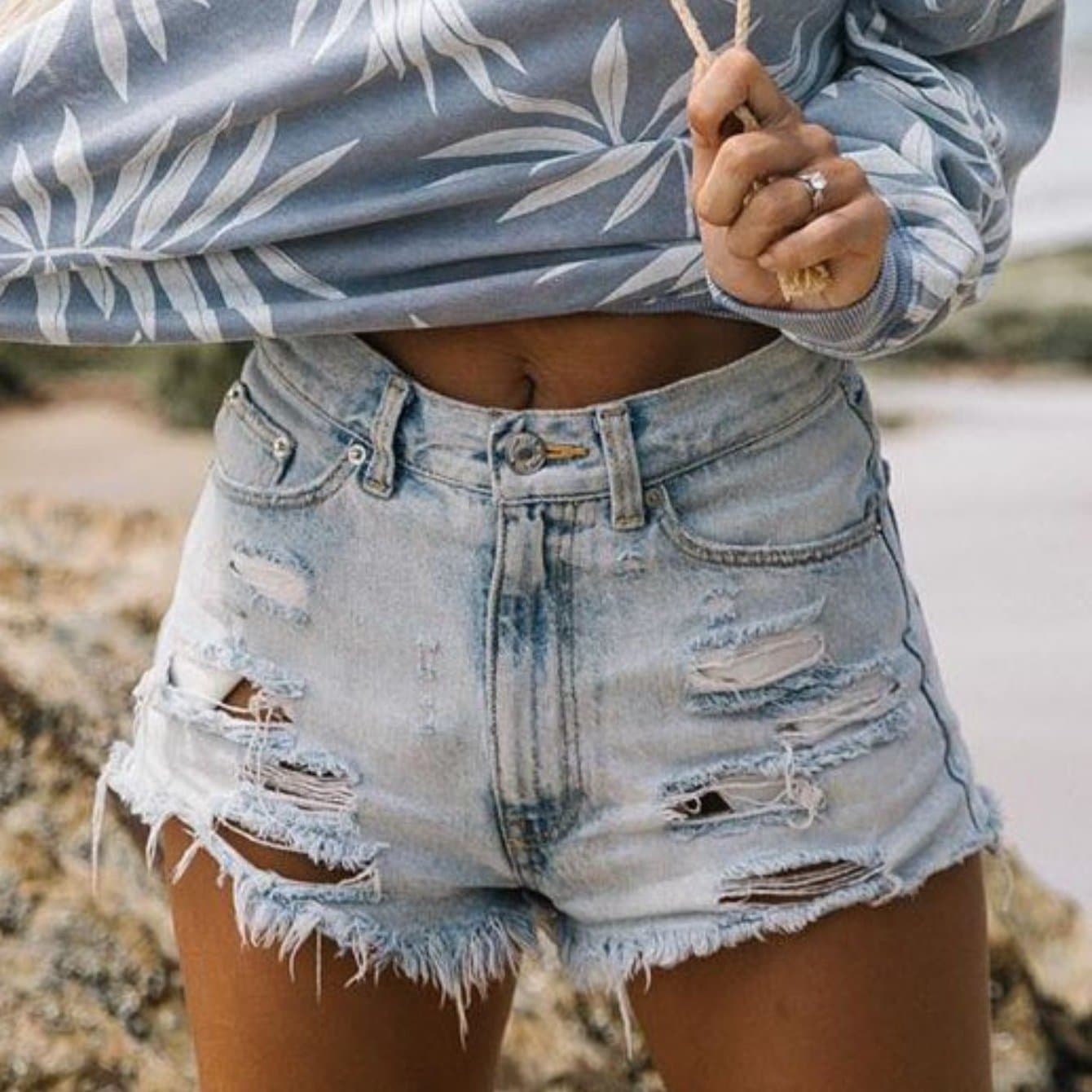 TEMU High Waisted Ripped Frayed Hem Denim Shorts For Women Distressed Summer Casual Shorts With Tassel Detail