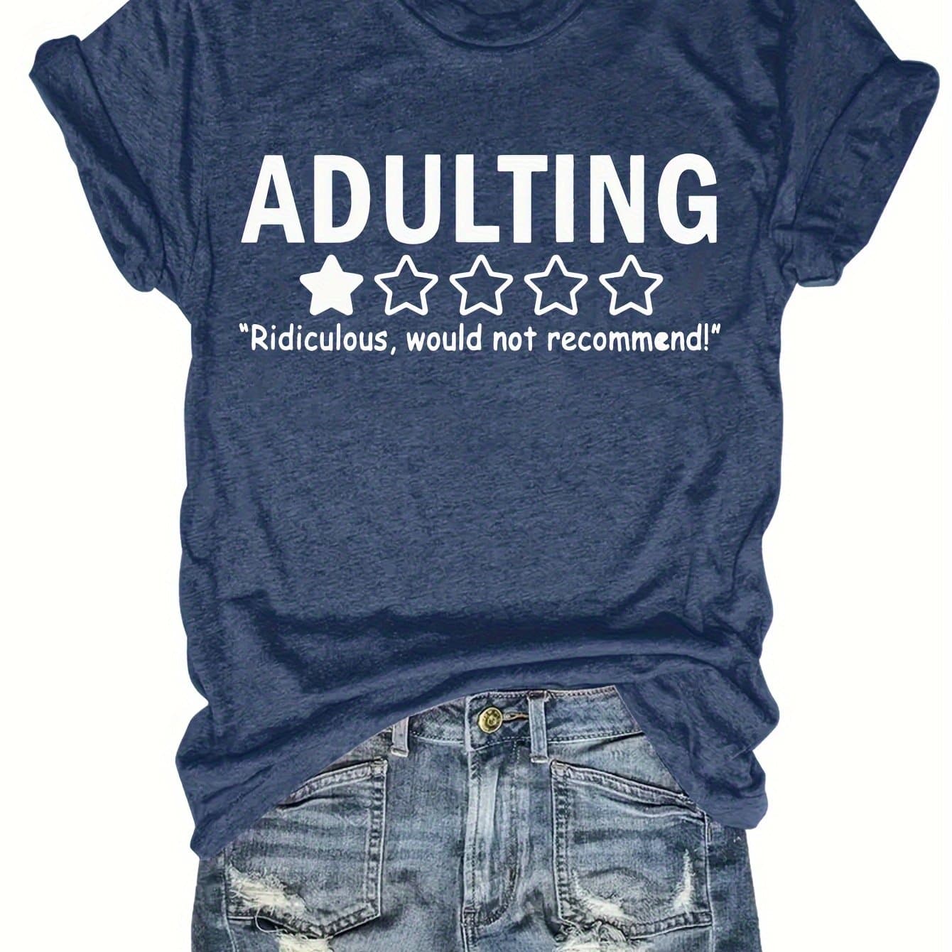 TEMU A Casual Short-sleeve Round-neck T-shirt With An Letter Print, Perfect For Spring And Summer, Designed For Women
