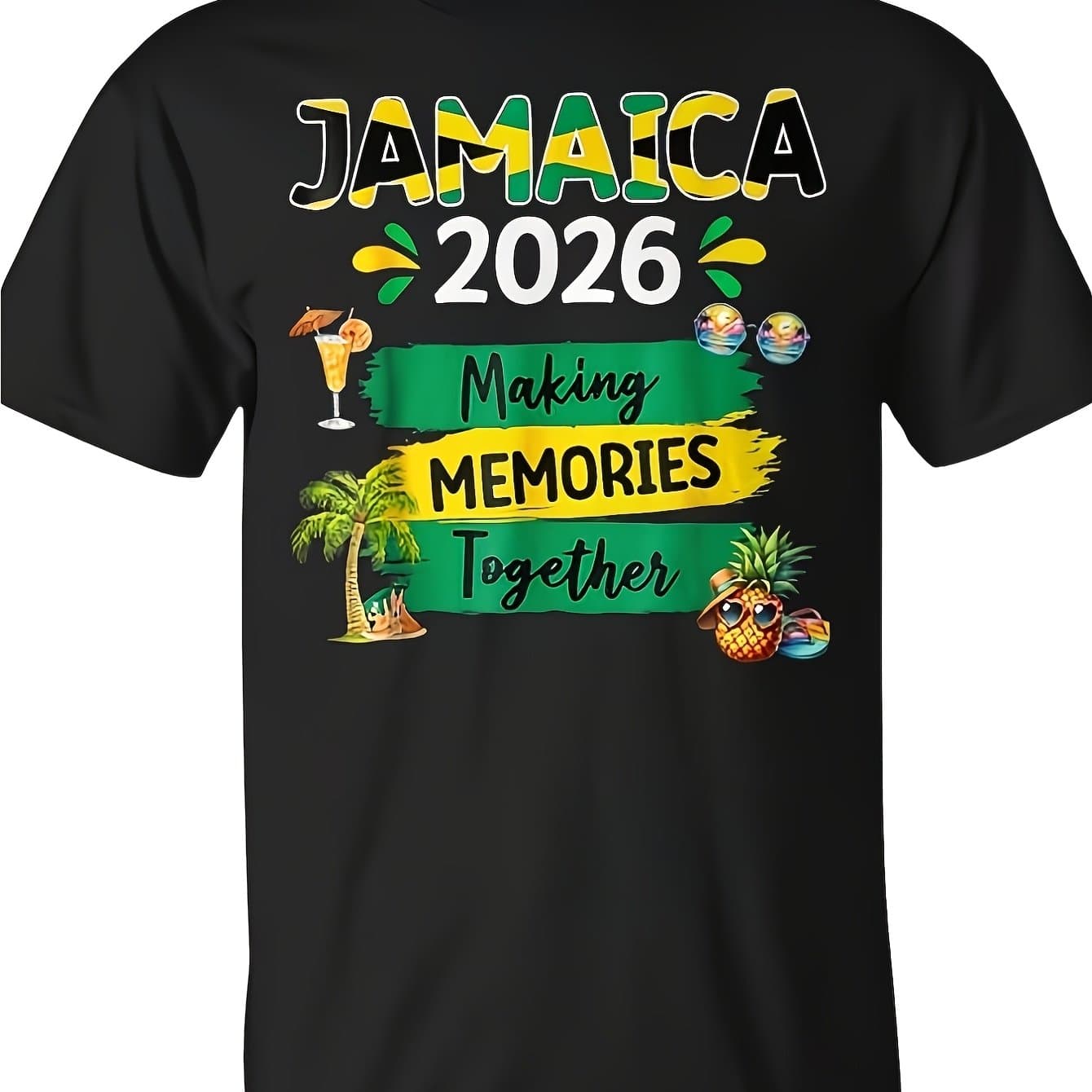 TEMU Mazezy Jamaica 226 Family Vacation Group T~clo~ Men's Short Sleeved T-shirt Men's Summer T-shirt - Unisex Holiday Gift Casual Outing 2026 New Style T-shirt 180g