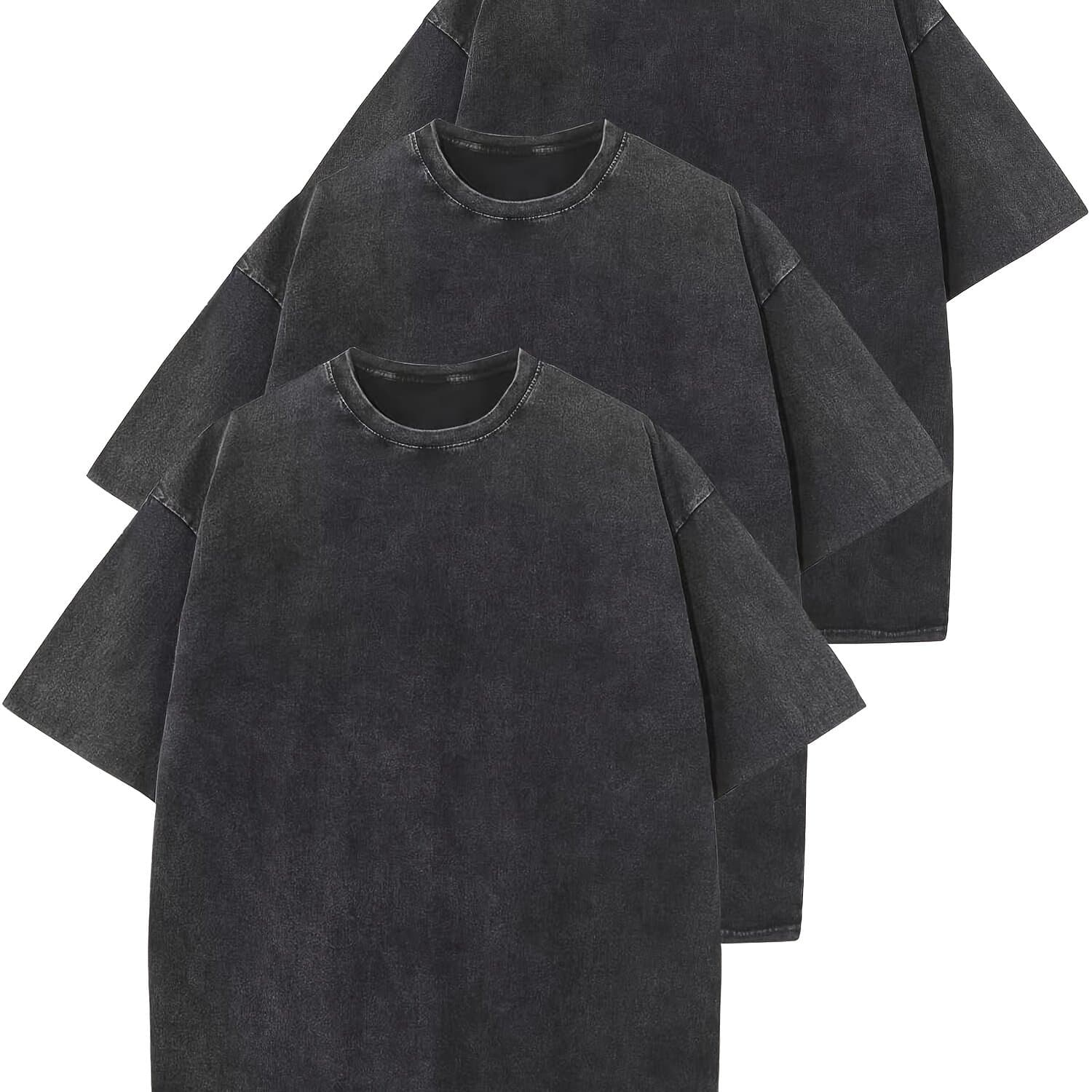 TEMU 3pcs Retro Washed Loose-fit T-shirt Cotton, Oversized Vintage Tees For , Casual Streetwear, Sport & Lounge Wear, Perfect Gift For Any Occasion