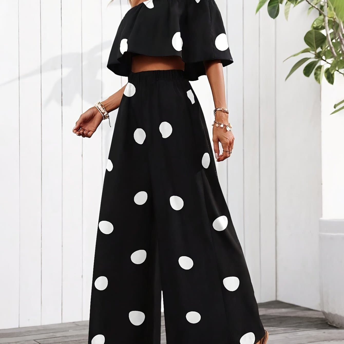 TEMU Women's Elegant Vacation Polka Dot Long Pants Set