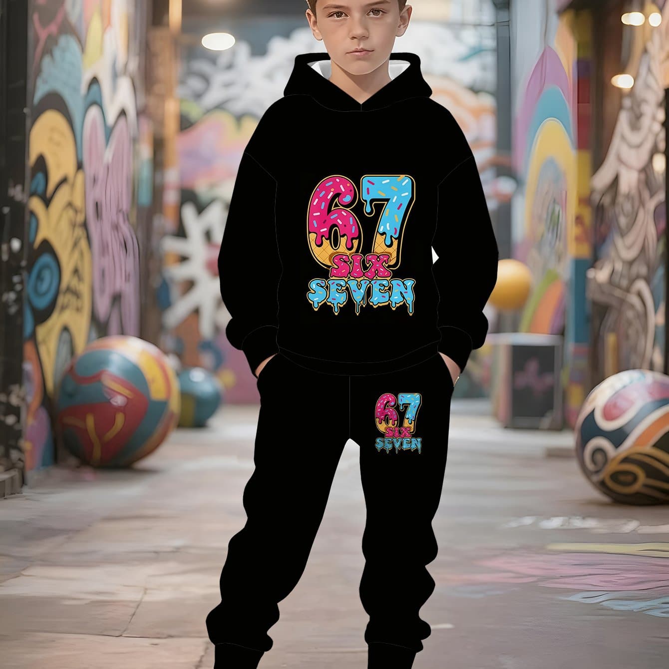 TEMU Trendy Hooded Sweatshirt Set For Boys Featuring A Fun , Made From 95% Polyester And 5% Spandex With A Full 3d Print, For Outdoor