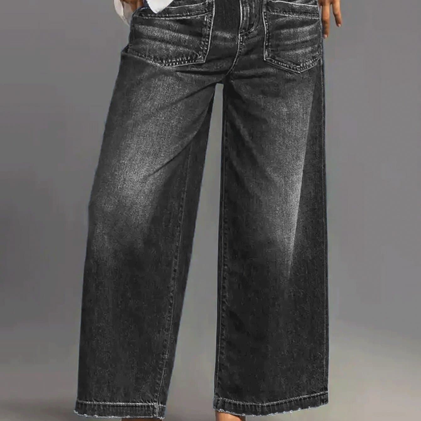TEMU High-waisted Stretchy Wide-leg Jeans For Women - Casual Denim Trousers With Pockets, Ideal For Work, Shopping, And Dates ( In Sizes S-xxl)