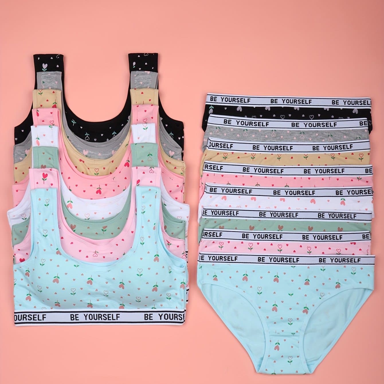 TEMU 8 Set Bra Panties Set Comfy Breathable Underwear Set, Letter Print Training Set For 10-16, For Teenager, For Teenager