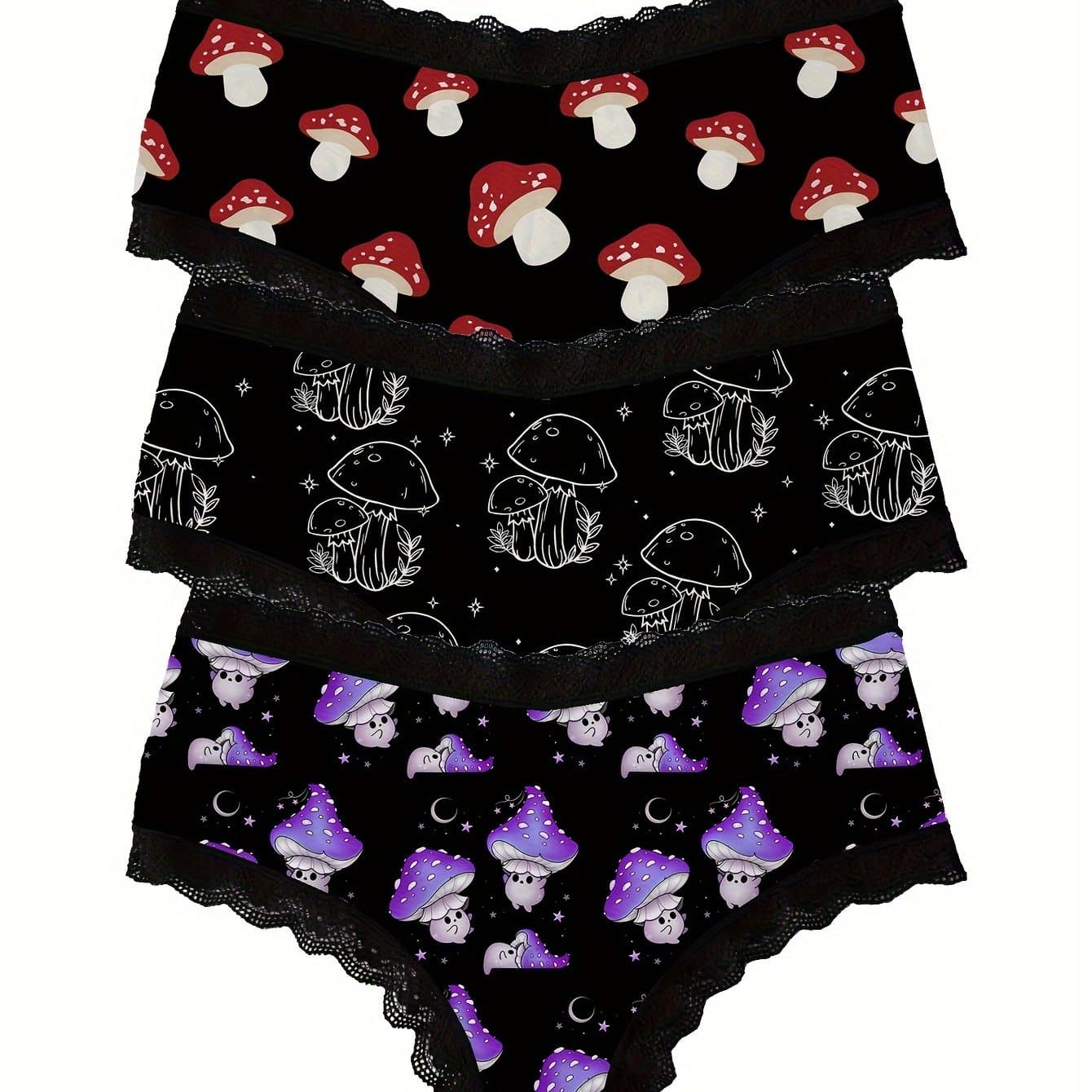 TEMU Cross-border Mushroom Print Milk Women's Underwear 3pcs Set