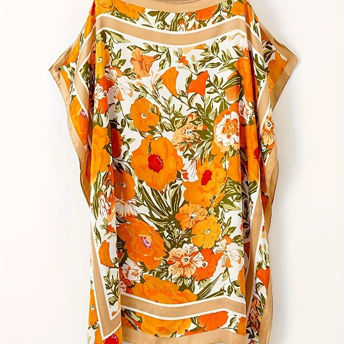 TEMU Satin Women's Summer Travel Printed Sunscreen Cover, Bohemian Style