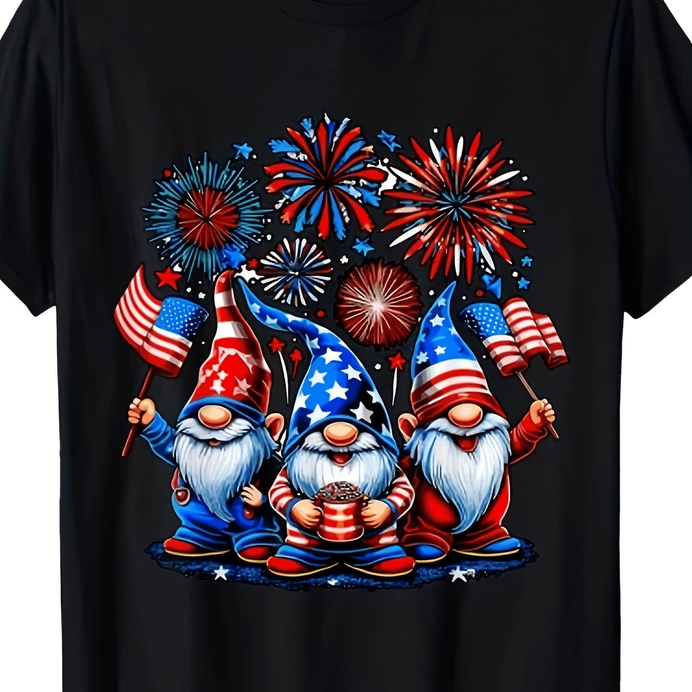 TEMU Patriotic Gnomes Celebration Shirt Unisex T-shirt Men's Casual Short Sleeve Funny Graphic Tees Comfortable Casual Attire For Everyday Sportswear