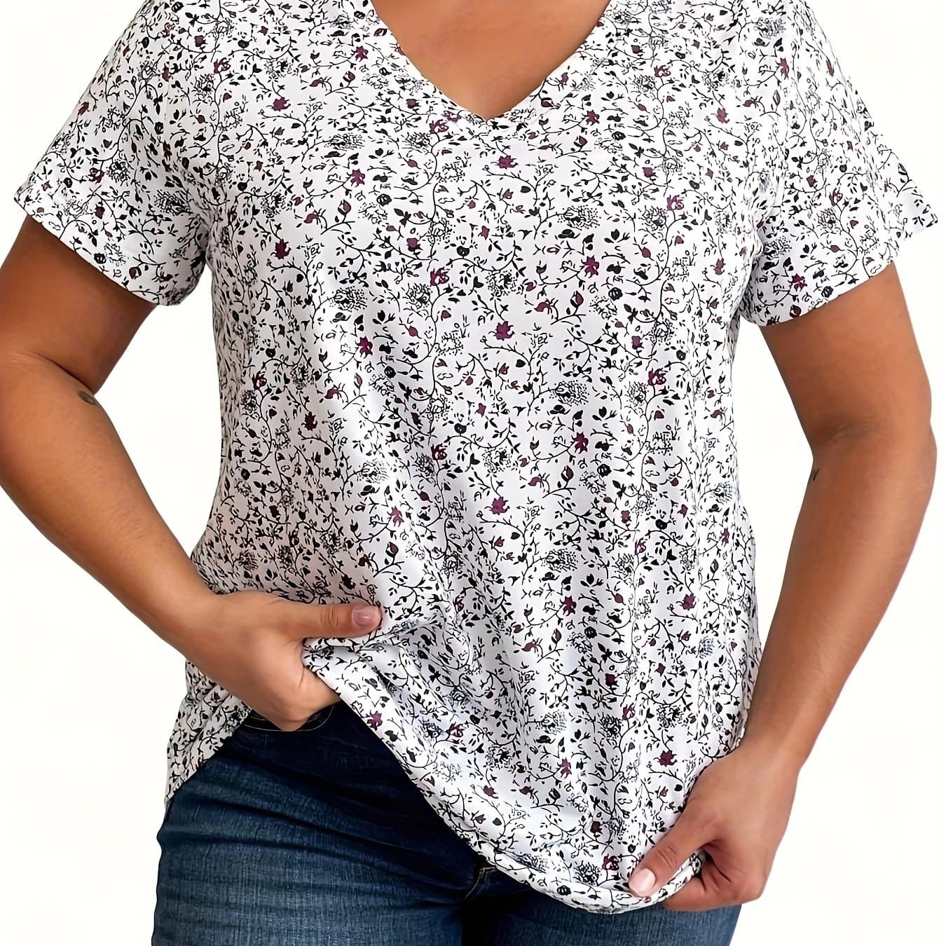TEMU Plus Size, Floral Print Shirt For Women