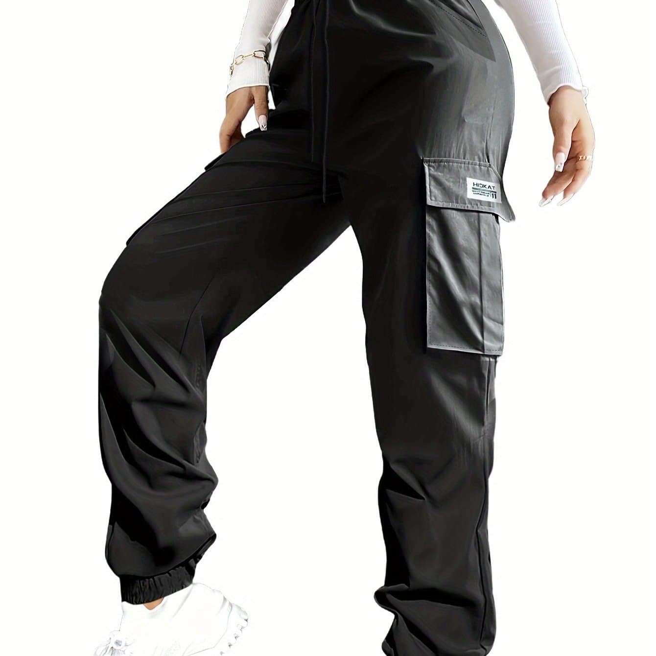 TEMU Women's Zippered Pocket Cargo Pants, Stylish Large , Drawstring Elastic Waistband, Casual Outdoor/everyday Wear Trousers
