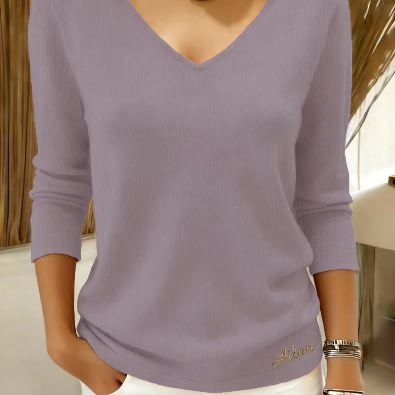 TEMU Women's V-neck Sweater - Loose Fit Sweater Suitable For , Textured Blouse-style Top With V-neck Collar, Machine Washable Loose Pullover For Casual Wear, Office & Layering (no )