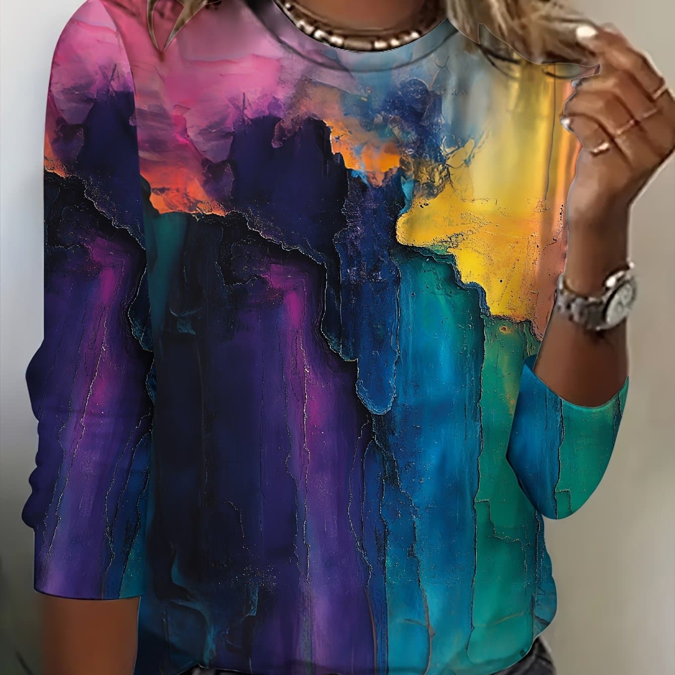 TEMU Graphic Print T-shirt, Long Sleeve Crew Neck Casual Top For Spring And Fall, Women's Clothing