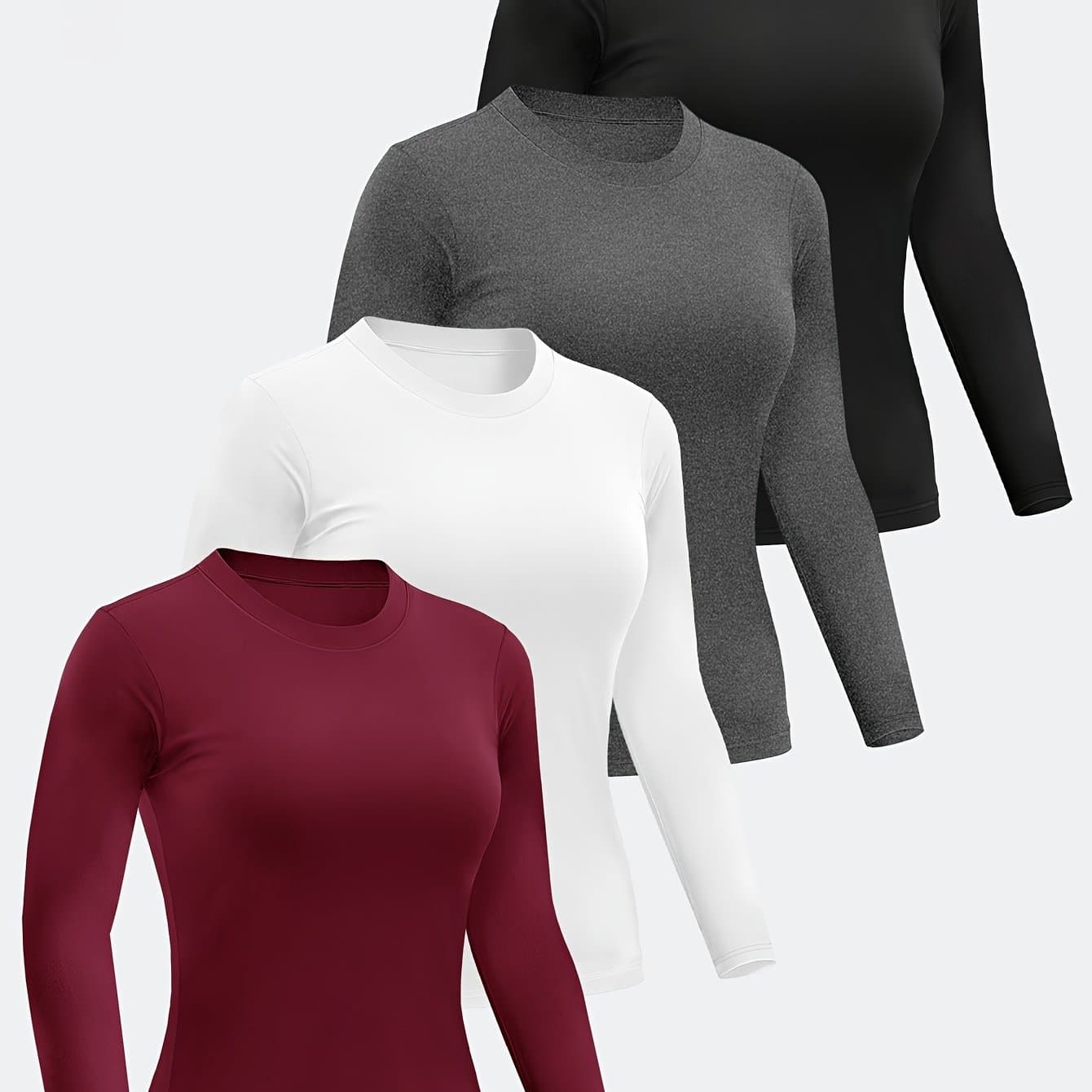 TEMU 4pcs Women's Long Sleeve Shirt Casual Soft Round Neck Shirt Autumn Fashion Innerwear Christmas, Halloween Gifts