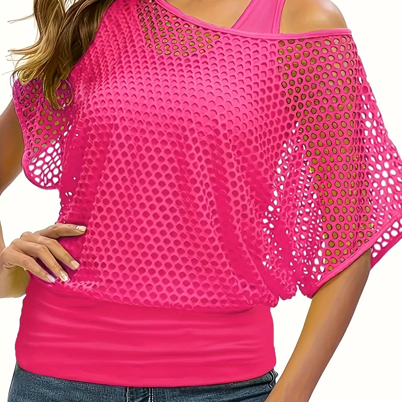 TEMU Fashion Mesh Two-piece Vest | Solid Color, Contrast Mesh Detail, Wear