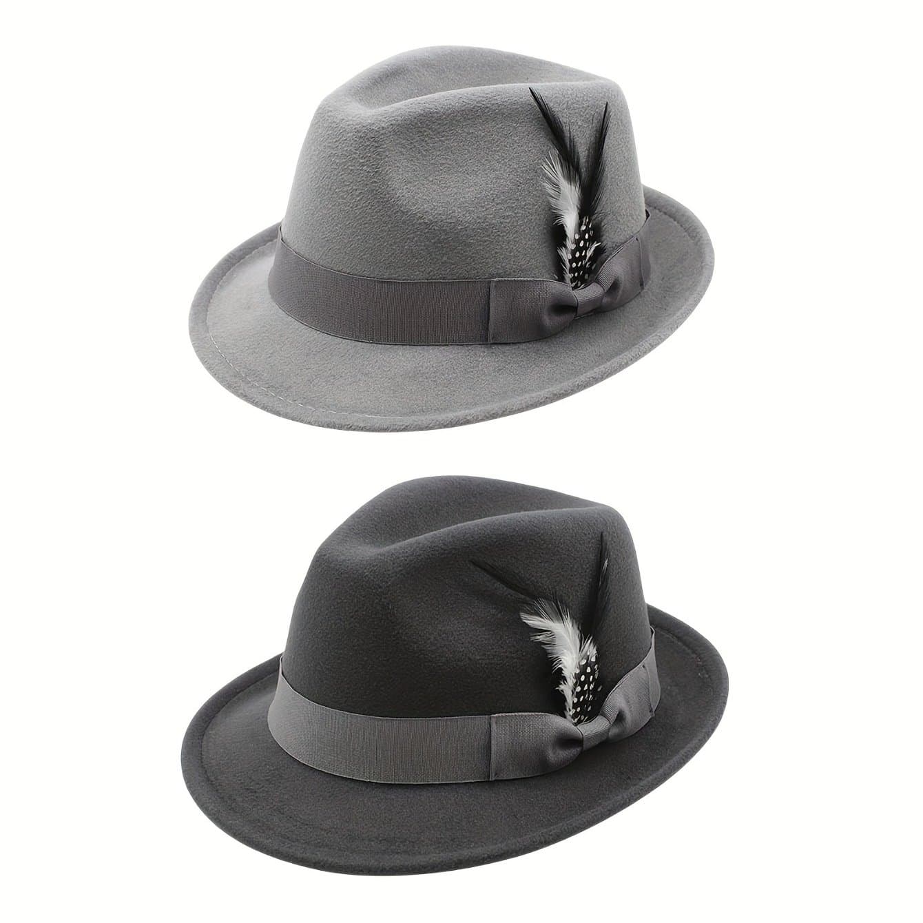 TEMU 2pcs Men's Fedora Hats | Classic Panama Short Brim Warm Fedora With, Detail, Solid Color, Suitable For Adults And Teens, Unisex