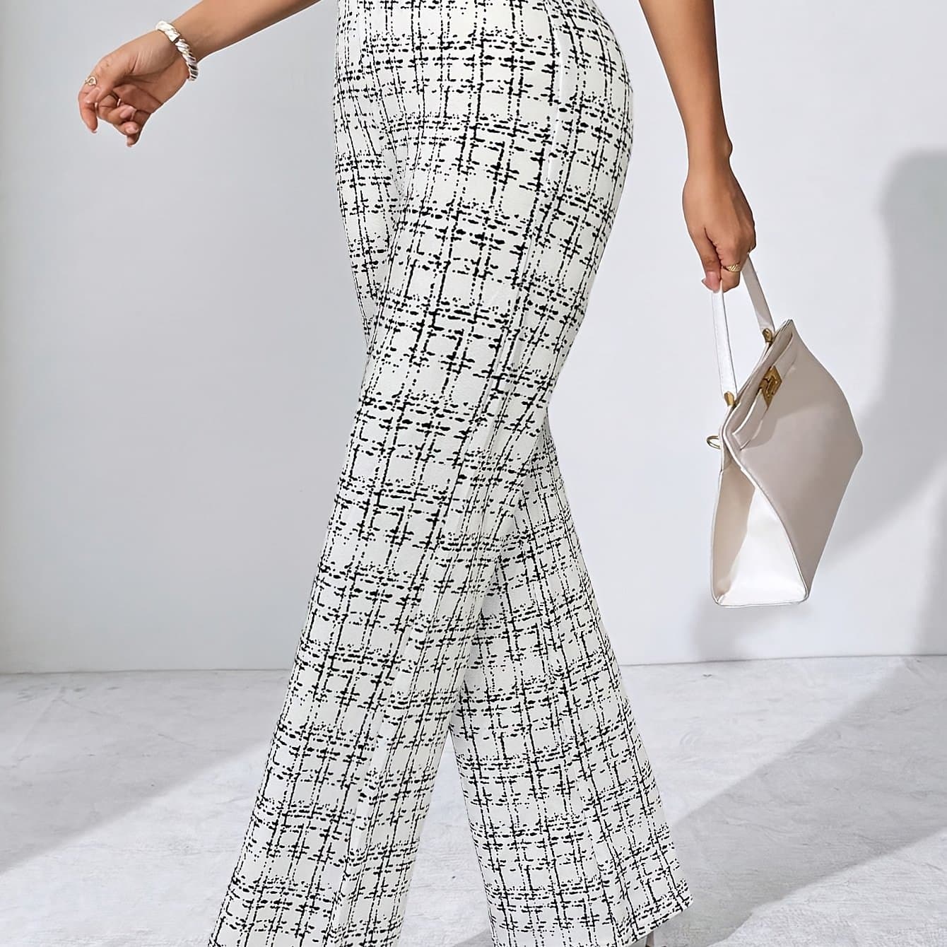 TEMU Elegant Print Stretch Long Pants, Straight-leg Trousers