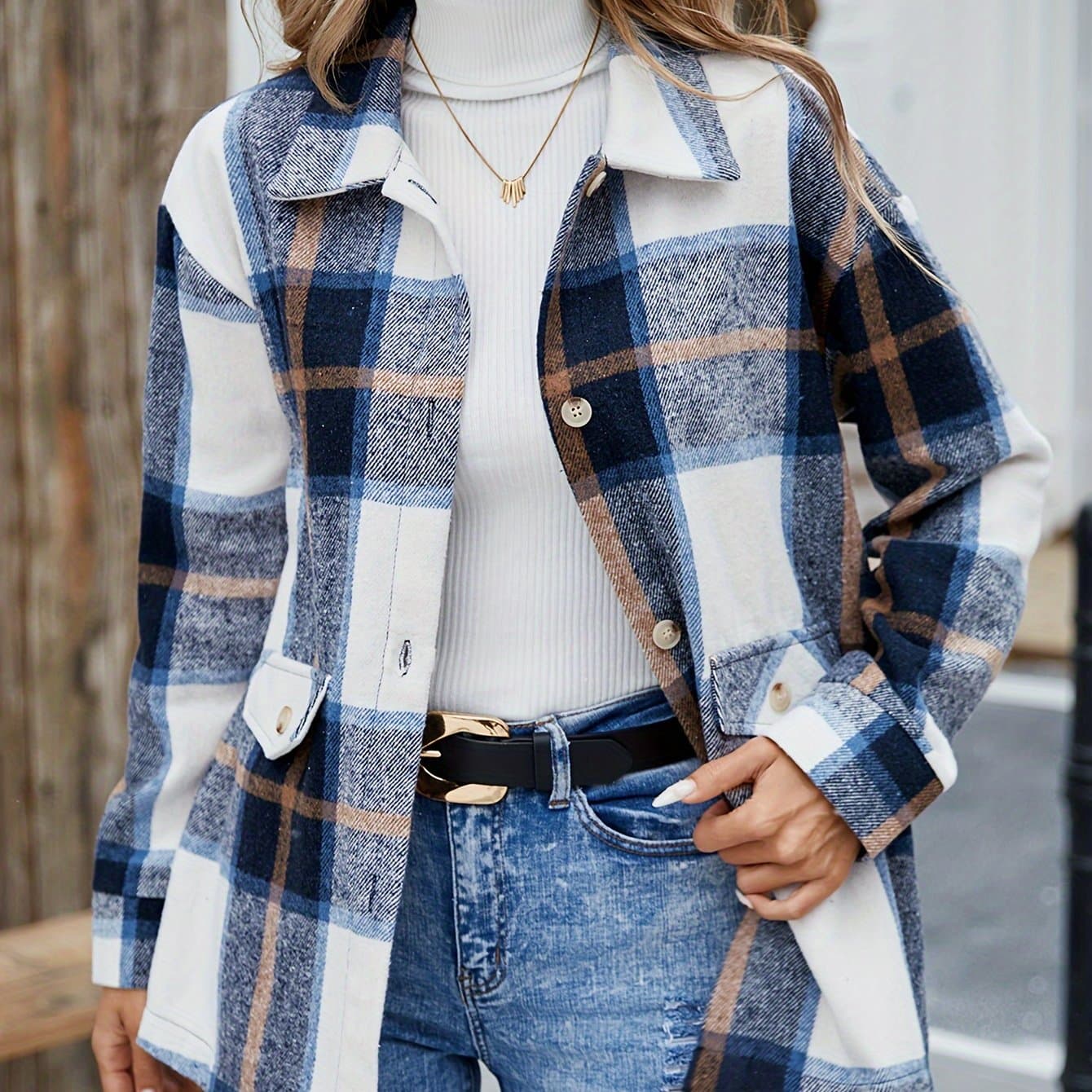 TEMU Directional Elegant Women's Blue Shirt Long Sleeve Shirt Real Product