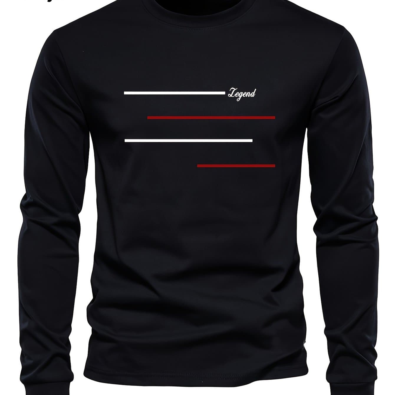 TEMU Letter Legend Pattern Print Men's Casual Athletic Round Neck T-shirt Fall Winter Base Layer Long Sleeve T-shirt