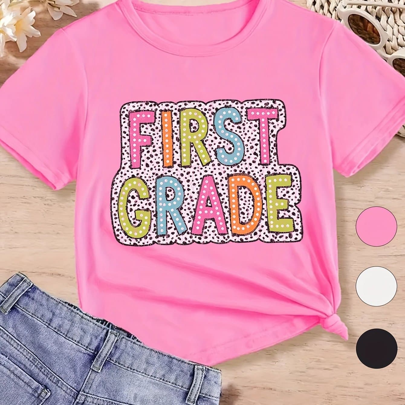 TEMU Point 1pc Girls Cotton T-shirt Loose Fit Breathable Comfortable Soft Round Neck Boys Girls Gift