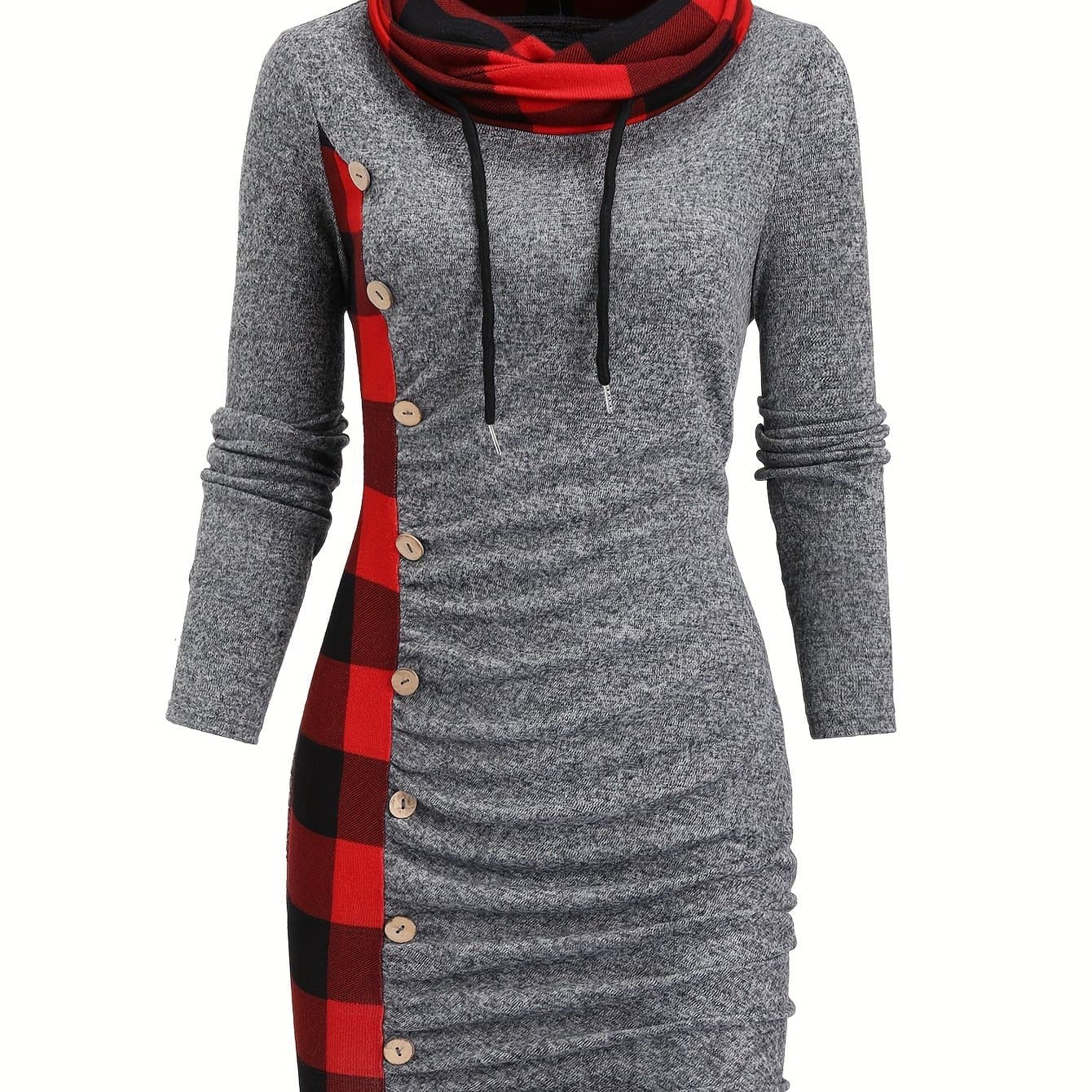 TEMU Directional Development: Gathered Long-sleeve Dress With A Stacked Collar