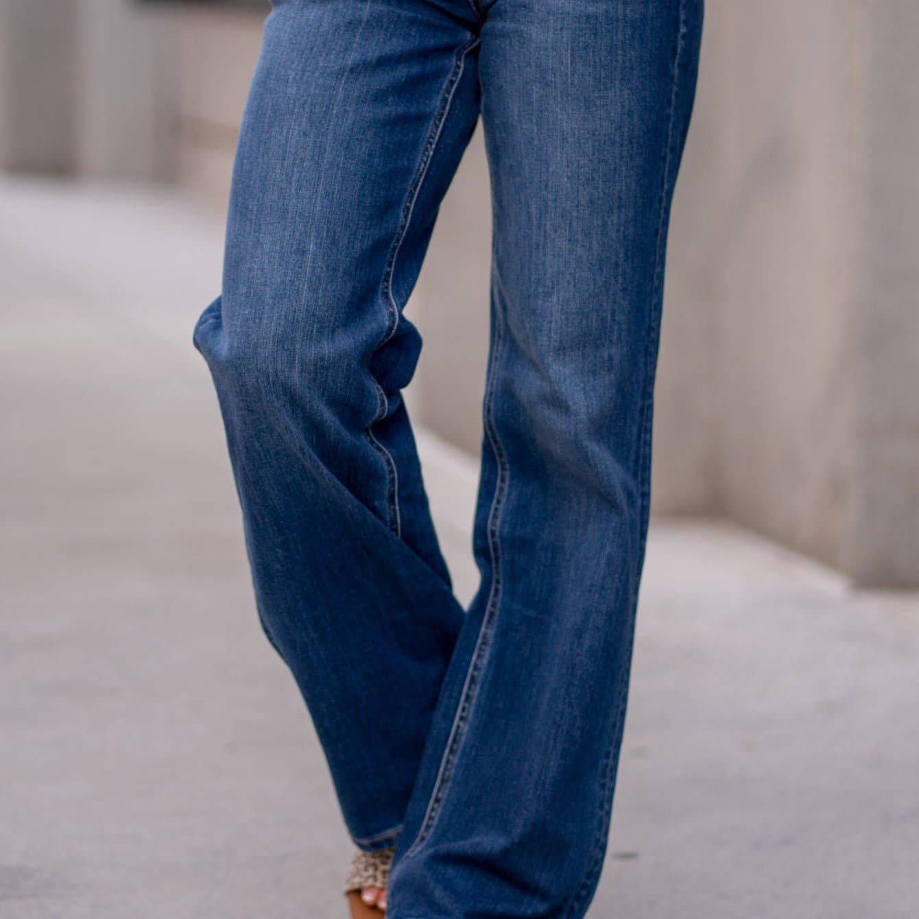 TEMU 2025 Plus Size Women's Navy Blue High Waist Straight Slim Jeans Stretch Elegant