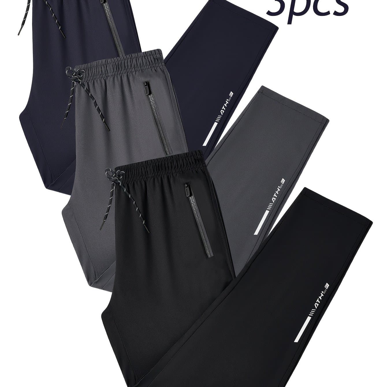 TEMU 3pcs Men's Casual Trousers, Woven Breathable Sport Pants, Comfortable Trendy Lightweight Casual Long Pants