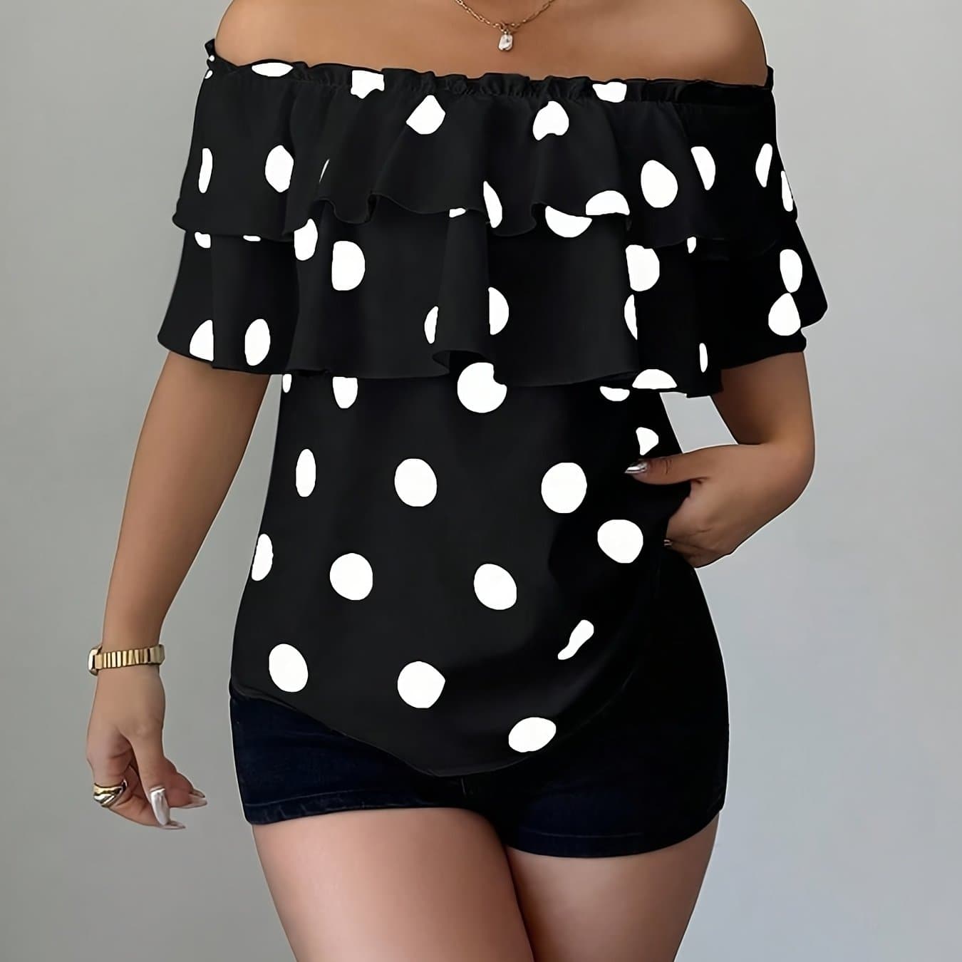 TEMU Clothing Summer Elegant Floral Print Off-shoulder Ruffle Blouse