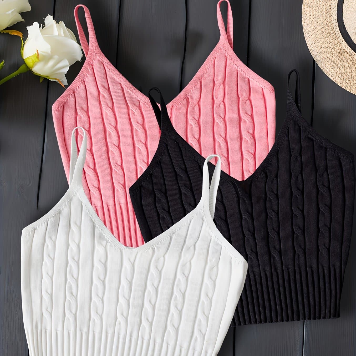 TEMU 3pcs Set Solid Color Sexy Camisole Tank Tops Versatile