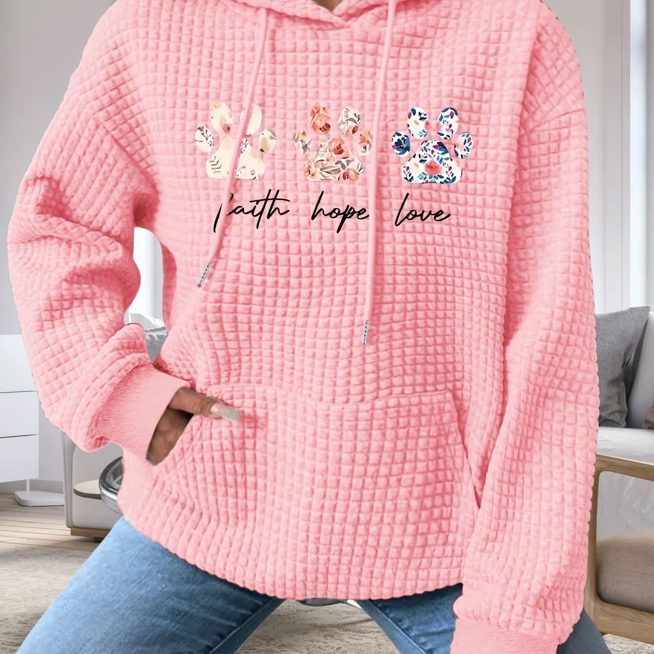 TEMU Graphic Print Hoodie, Drawstring Casual Hooded Sweatshirt For Fall & Spring, Women's Clothing