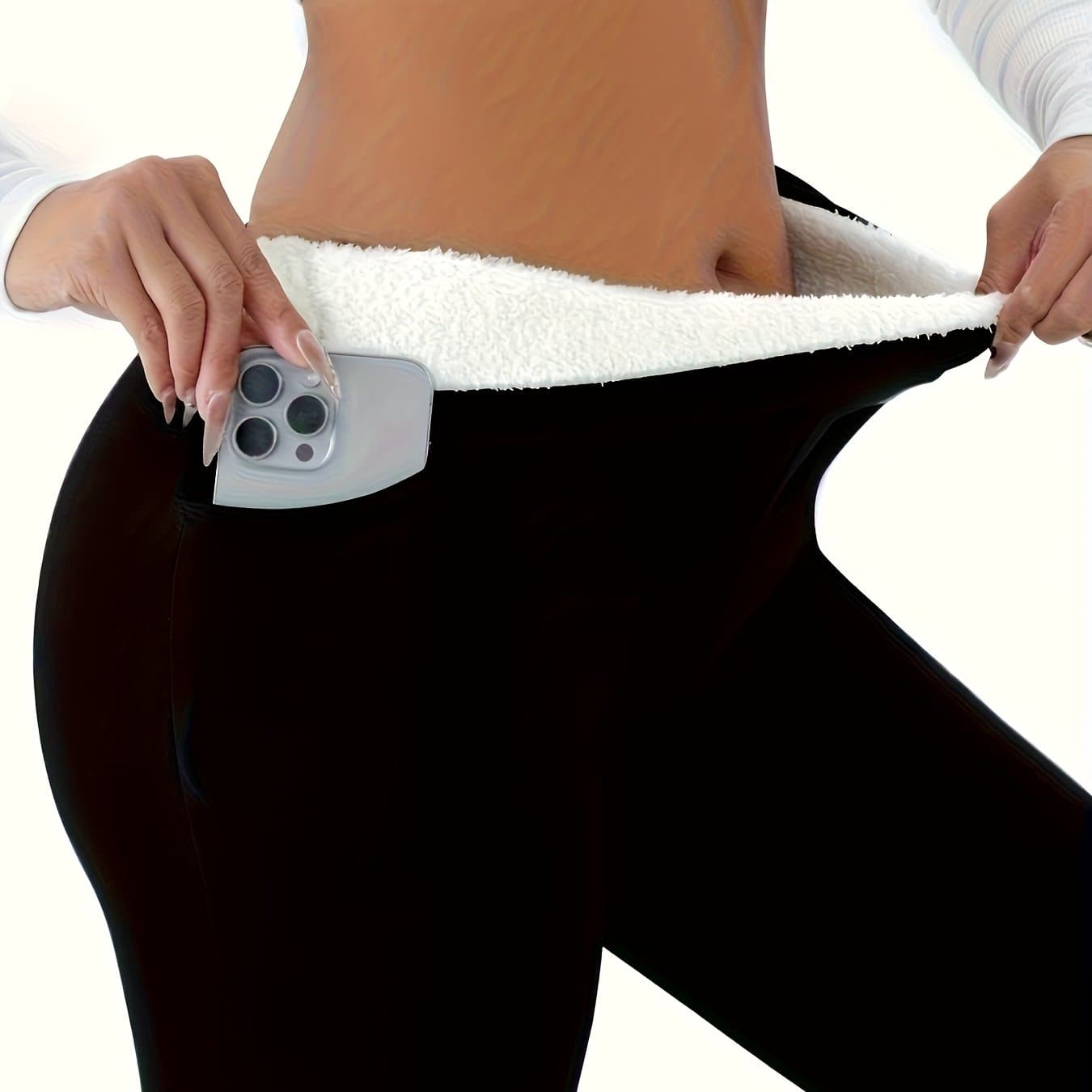 TEMU Single Piece Of Pocket-lining Thickened Leggings Autumn And Winter High-waist Tights Warm Polyester Fiber
