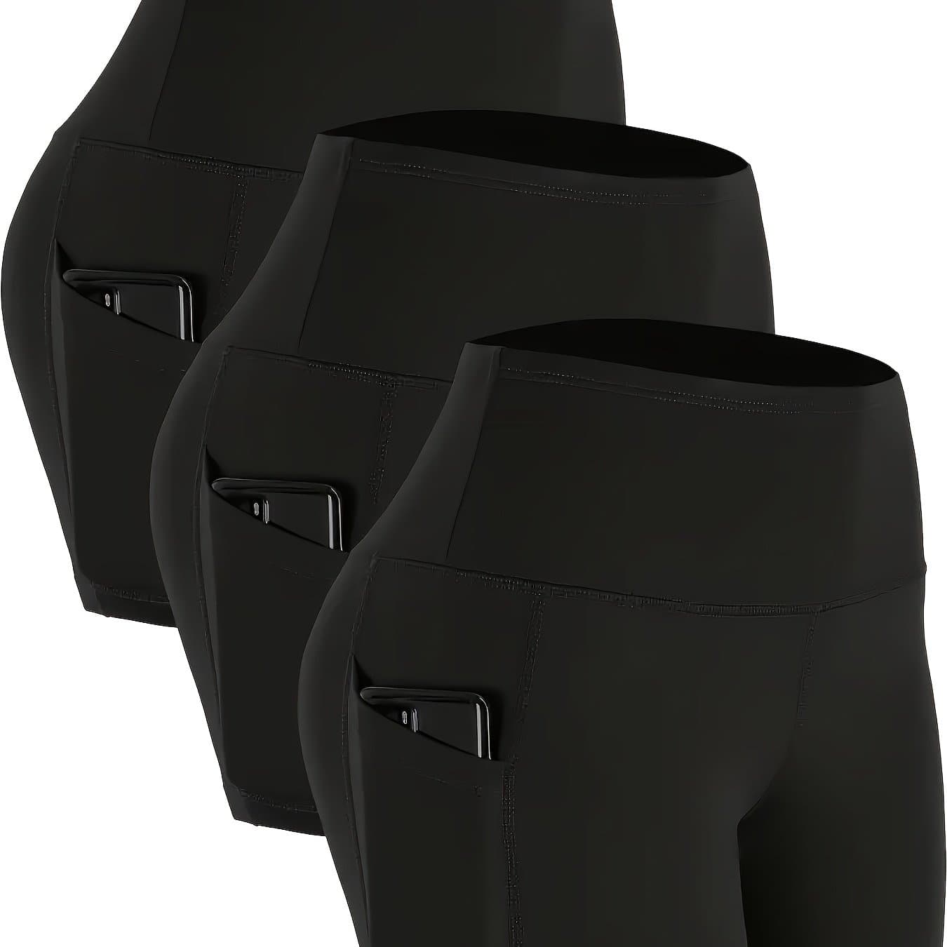 TEMU Set Of 3 High-waisted Sports Shorts For Women, Ideal For Yoga, Fitness, And Running, Featuring Pockets