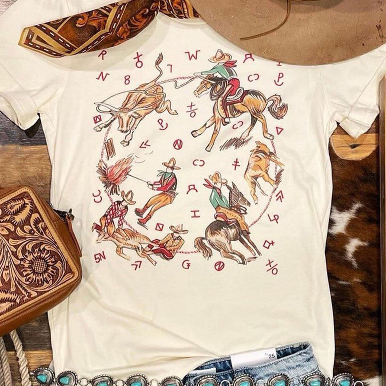 TEMU Retro Graphic T-shirt | Comfortable Western Style With Short Circular Collar, Cute Y2k Aesthetic, Suitable For Outdoor, Family, Work Or Street Wear