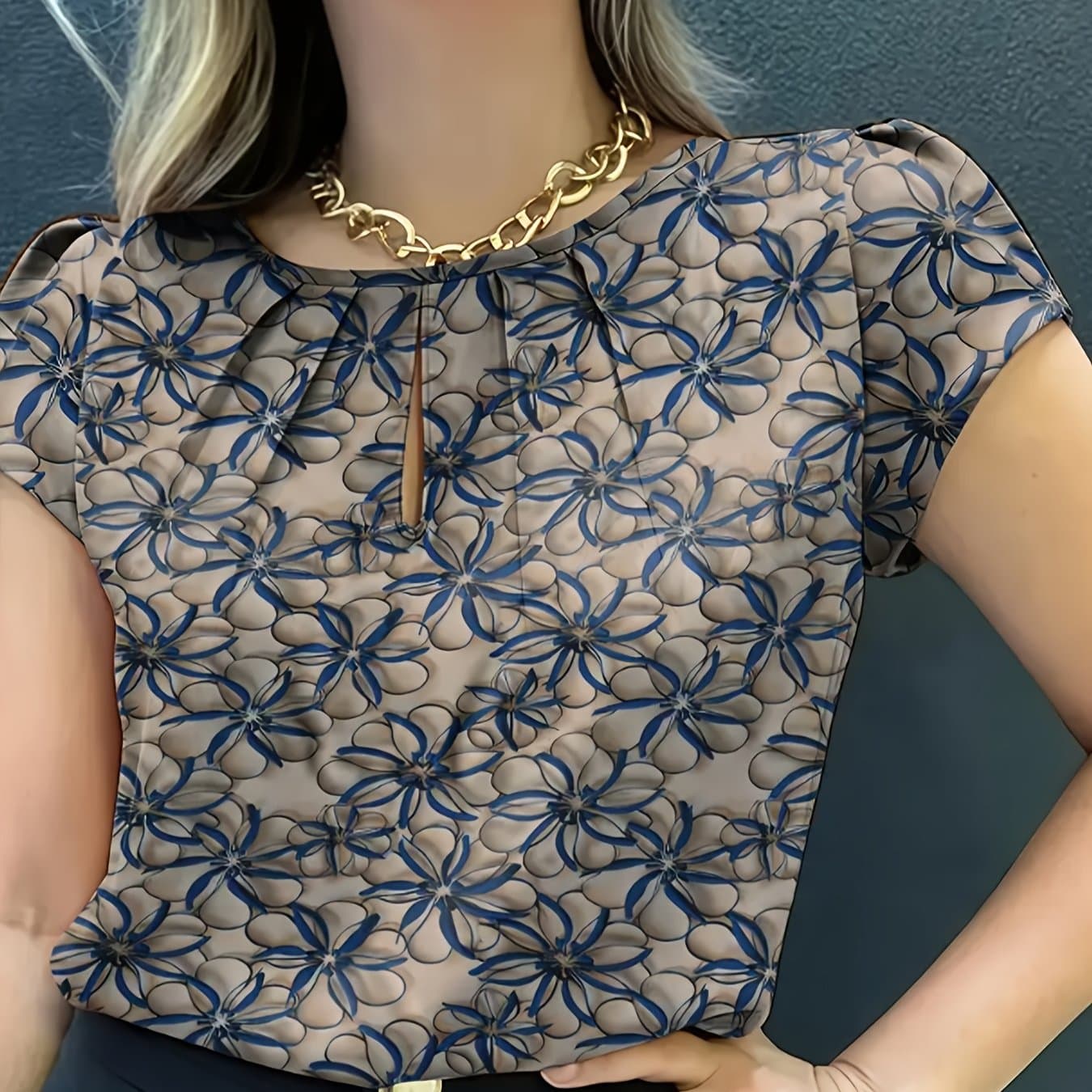 TEMU A Multicolored Floral Print Round-neck Shirt, Perfect For Summer